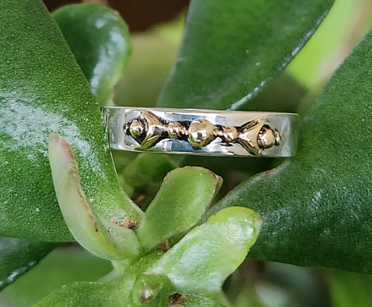Mixed metal ring,9k gold ball top 925 sterling silver band, mixed metal.