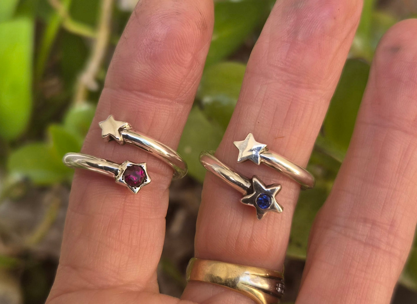 Star cz ring,925 sterling silver,3mm adjustable band,crimson red cubic zirconia