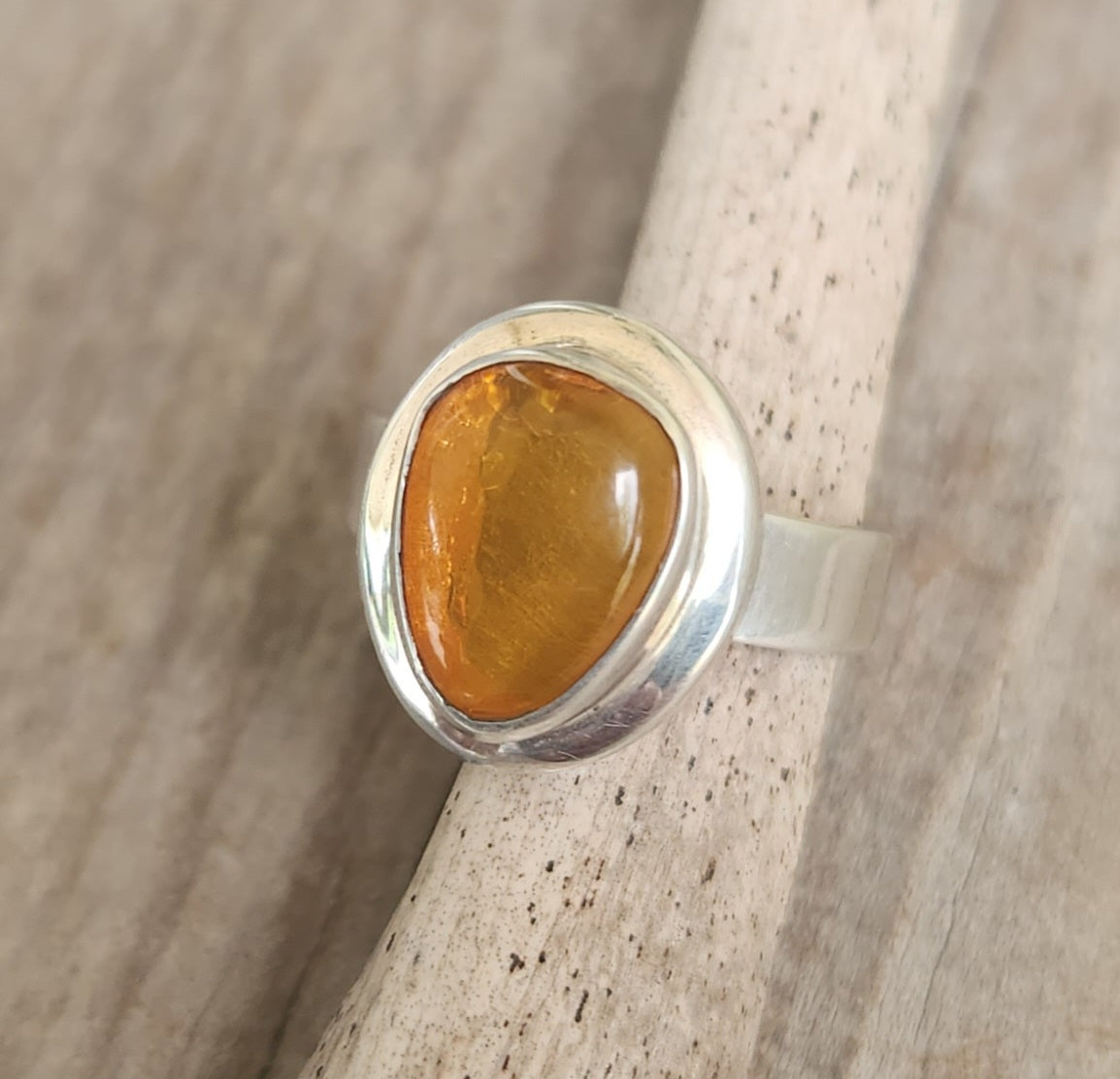 Amber ring,925 sterling silver,pear shaped,boho minimalist ,new age handmade