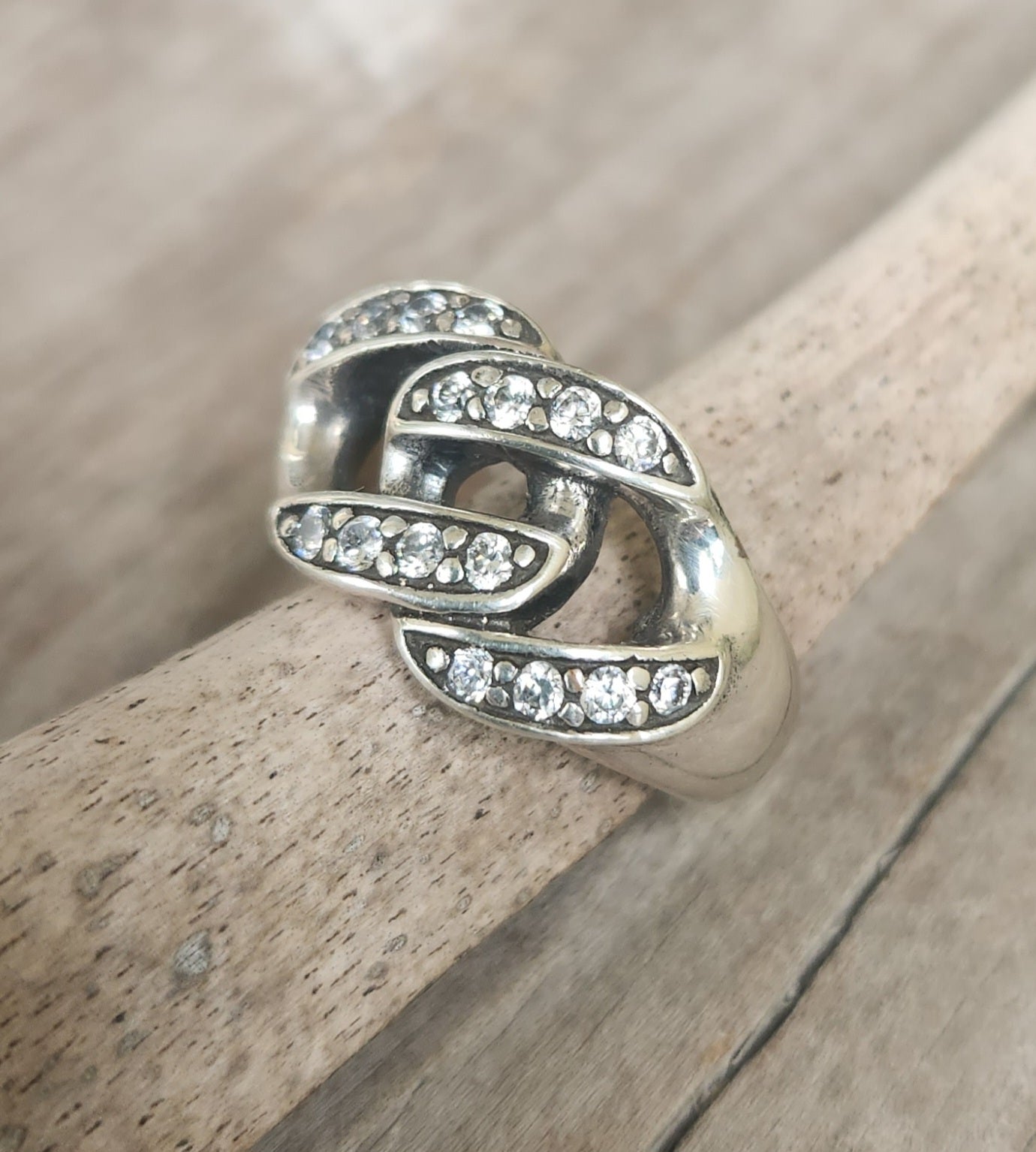 Chain ring,chain link,Cubic zirconia,cz,sterling silver,silver wedding ring,dress ring,bling, handmade,retro,boho,steampunk,hipster,