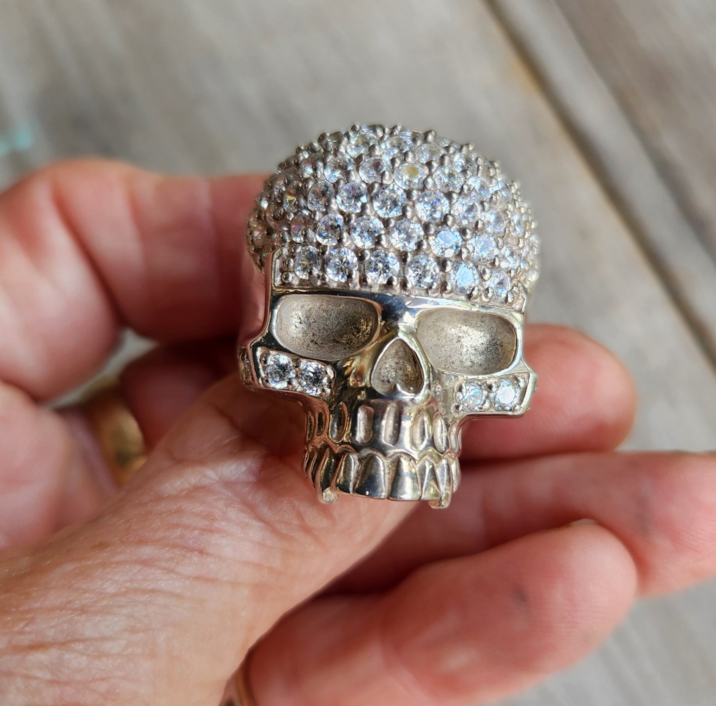 large cz Skull ring,925 sterling silver,gangster,cubic zirconia,handmade,chunky ring