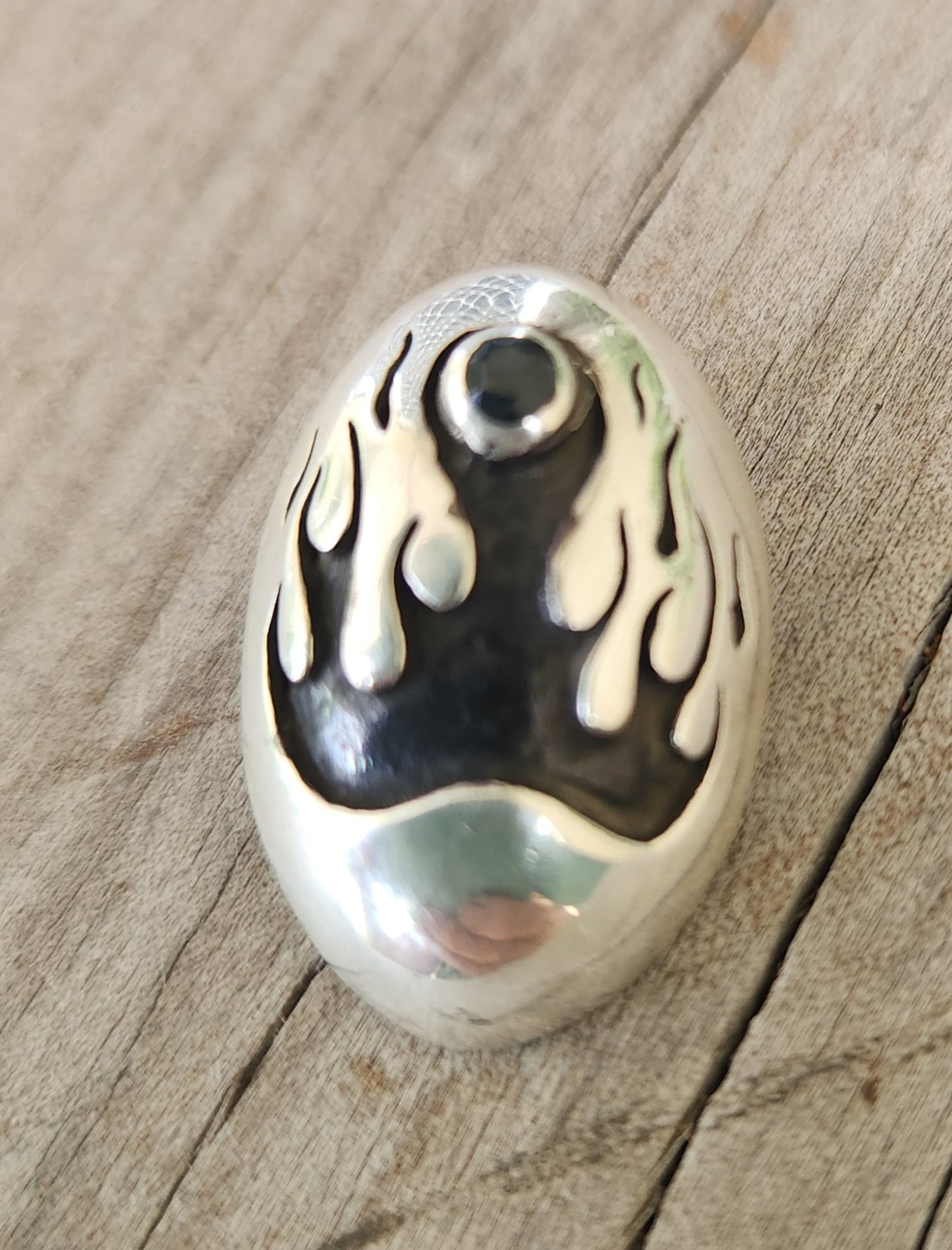 flame pendant,925 sterling silver,modern heavy ornate,handmade