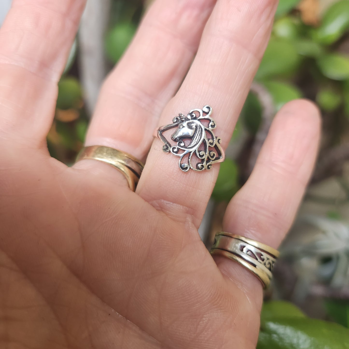 Unicorn ring,sterling silver,Scrolly haired,mythical horse,fantasy ring,new age, boho,hippy,art nouveau,magic,woodland,fairy tale