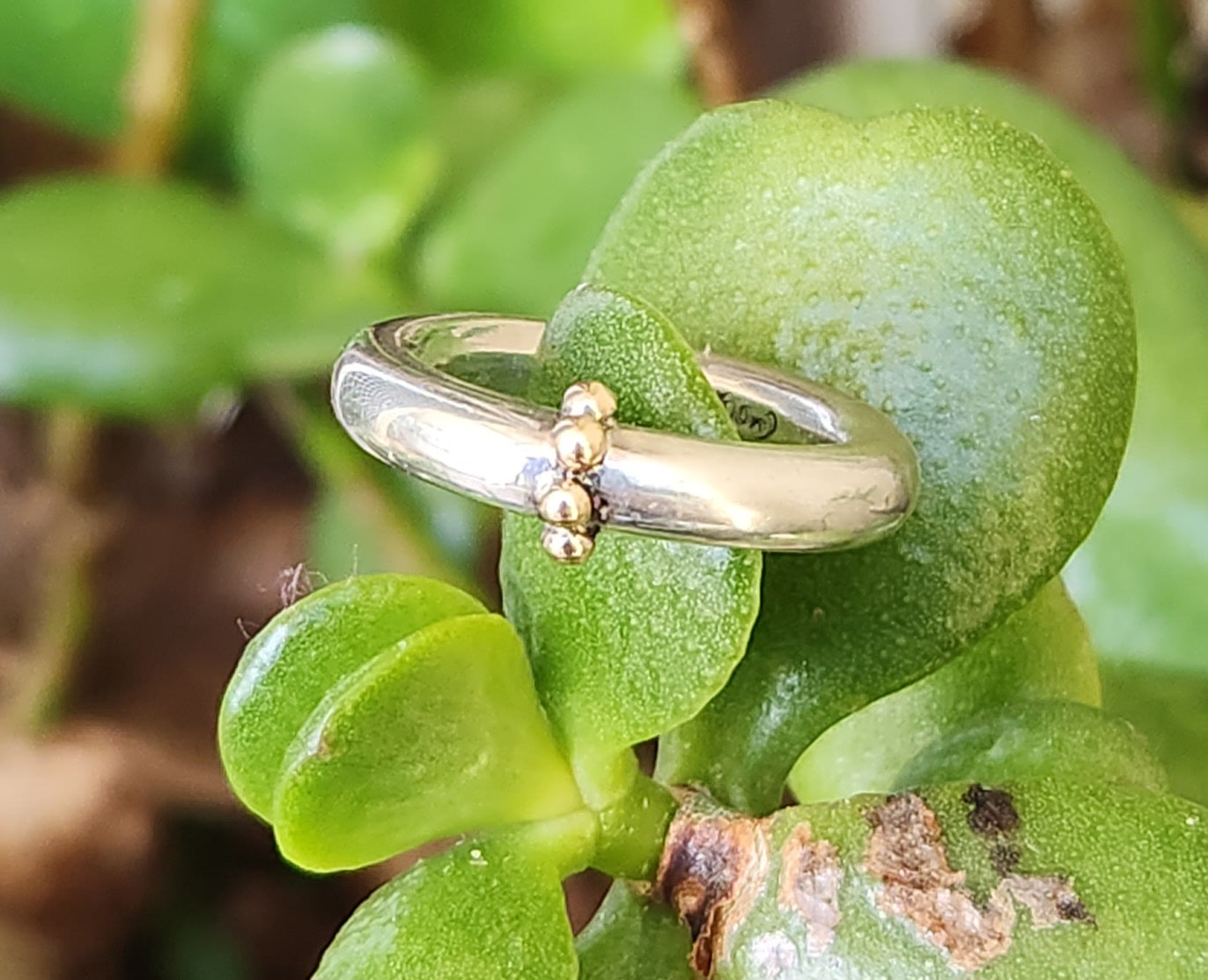 Gold and silver halo ring,10k balls,sterling silver band,two tone ring.4mm round,unisex ring, wedding ring,chunky band,mixed metal ring