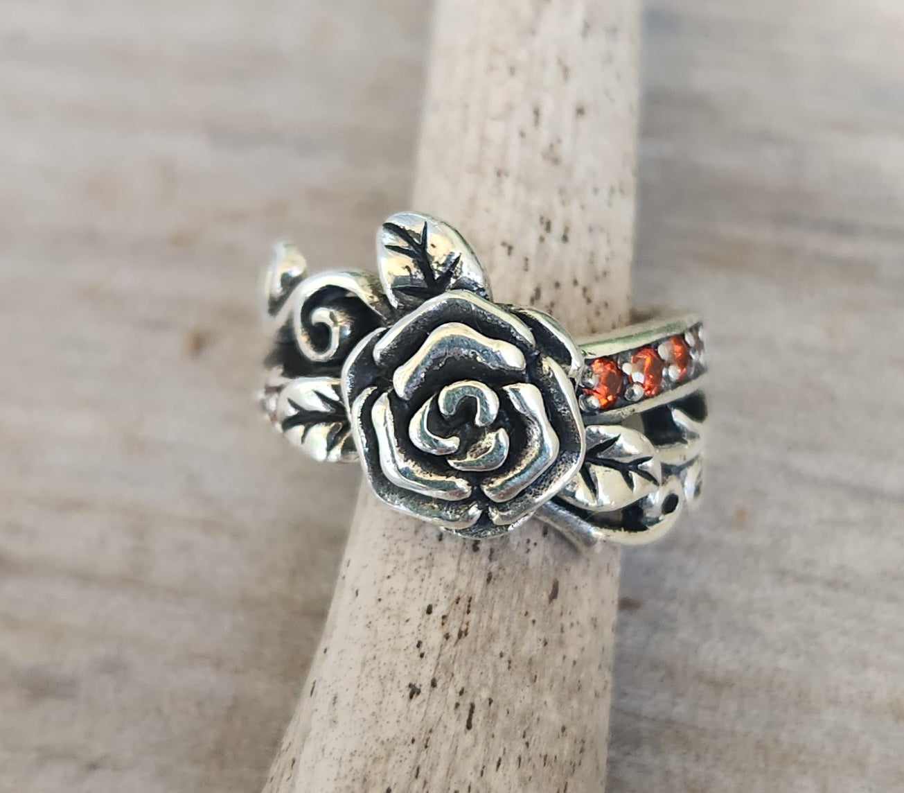 rose garnet ring,sterling silver, flower boho, steampunk,gothic,art nouveau ,victorian,vintage,handmade,gypsy,goddess,women fashion
