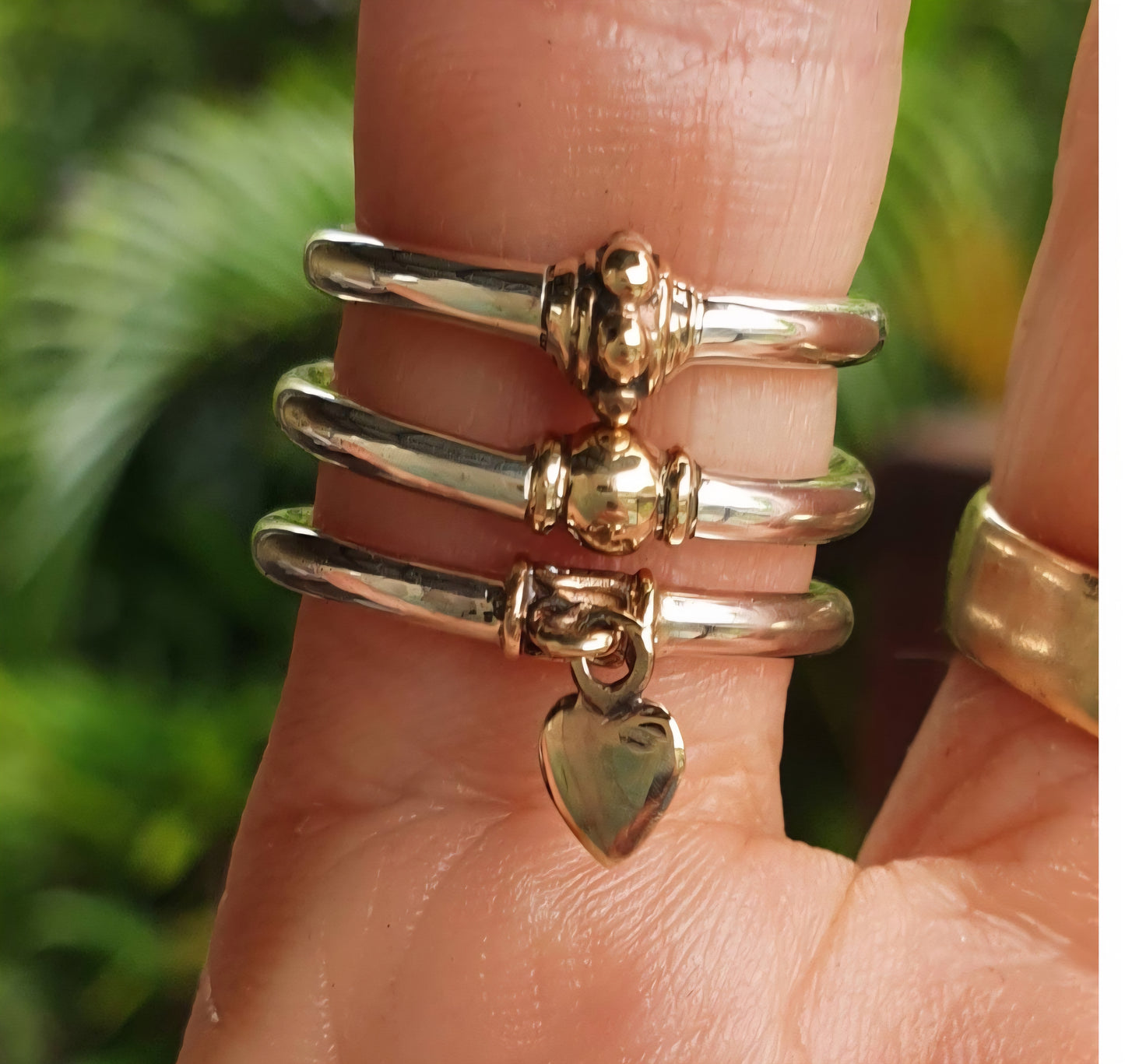 Mixed metal ring,9k gold ball top 925 sterling silver band, mixed metal.