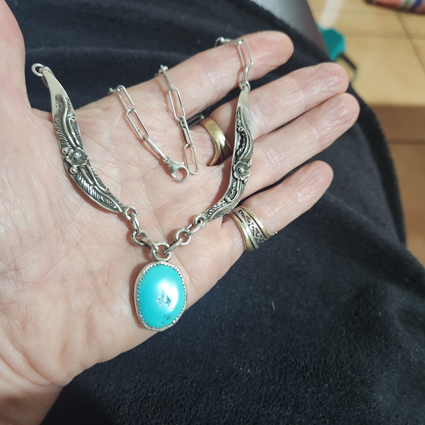 Turquoise Navajo necklace,925 sterling silver, vintage Navajo Indian and new