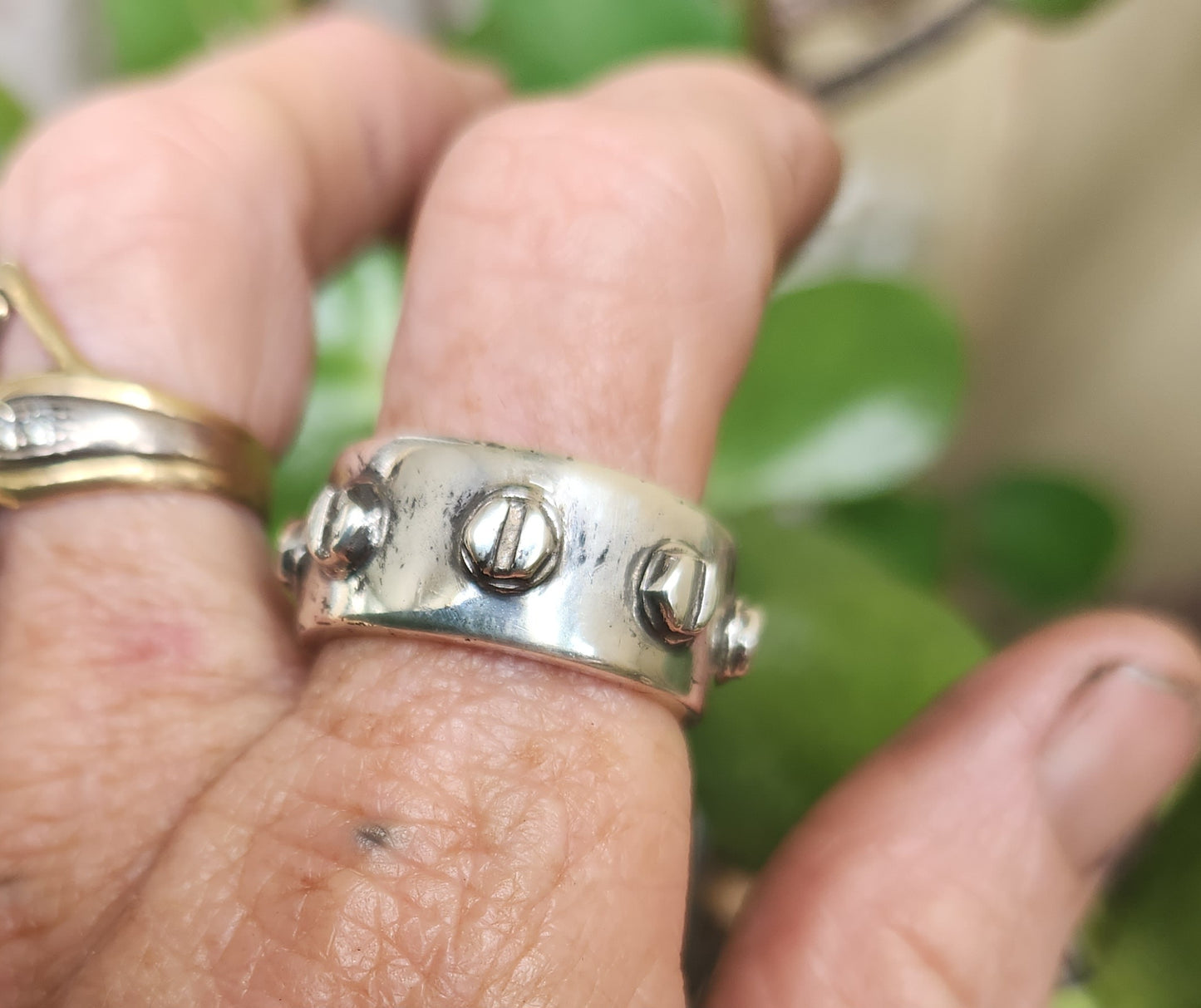 Rustic mechanic screw ring,925 solid sterling silver,16 gms industrial,chunky ring,mechanic, nugget,men's fashion,steampunk,handmade,rockabilly,hipster