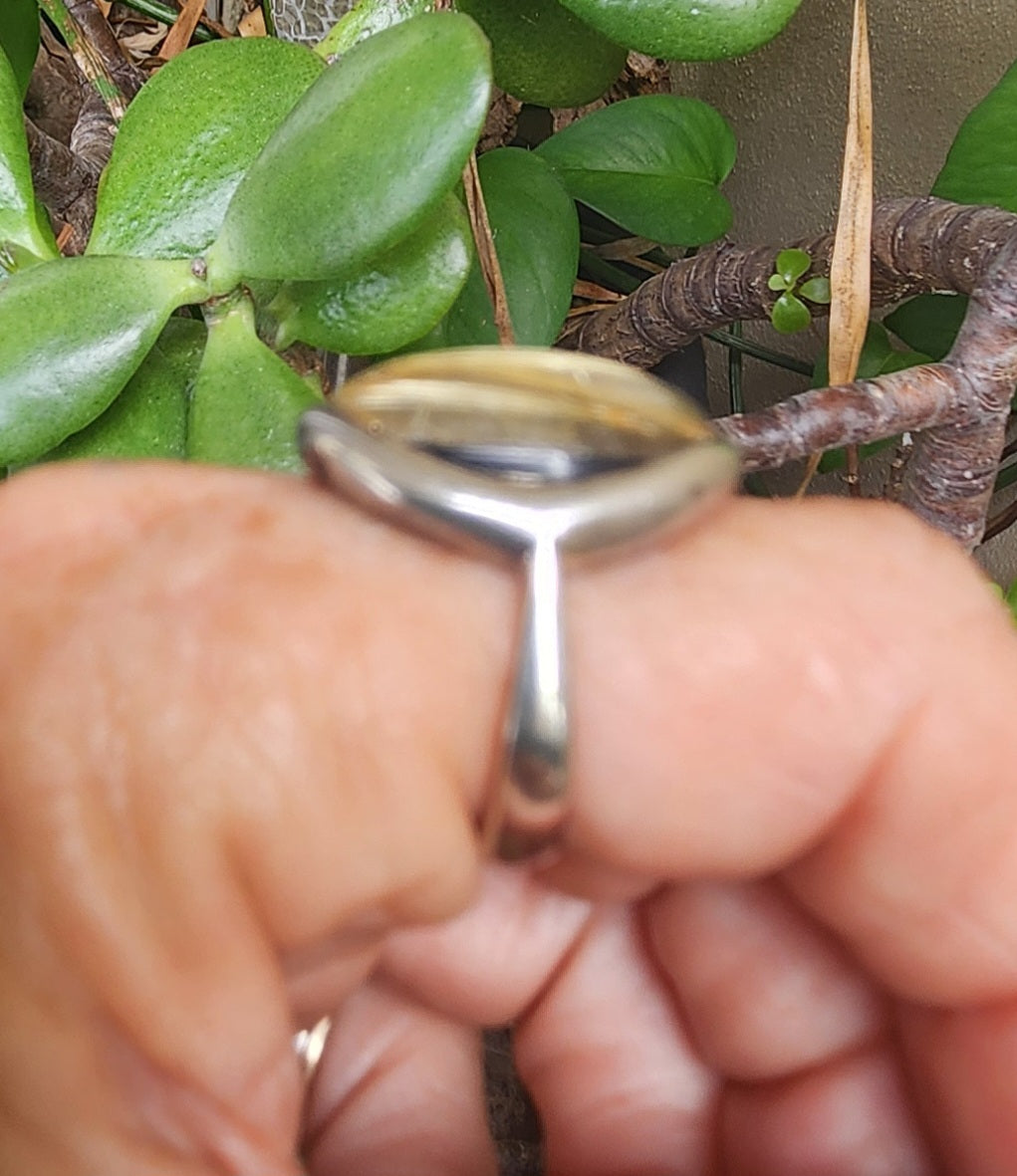 Golden rutilated quartz,925 sterling silver,long gemstone ring, boho
