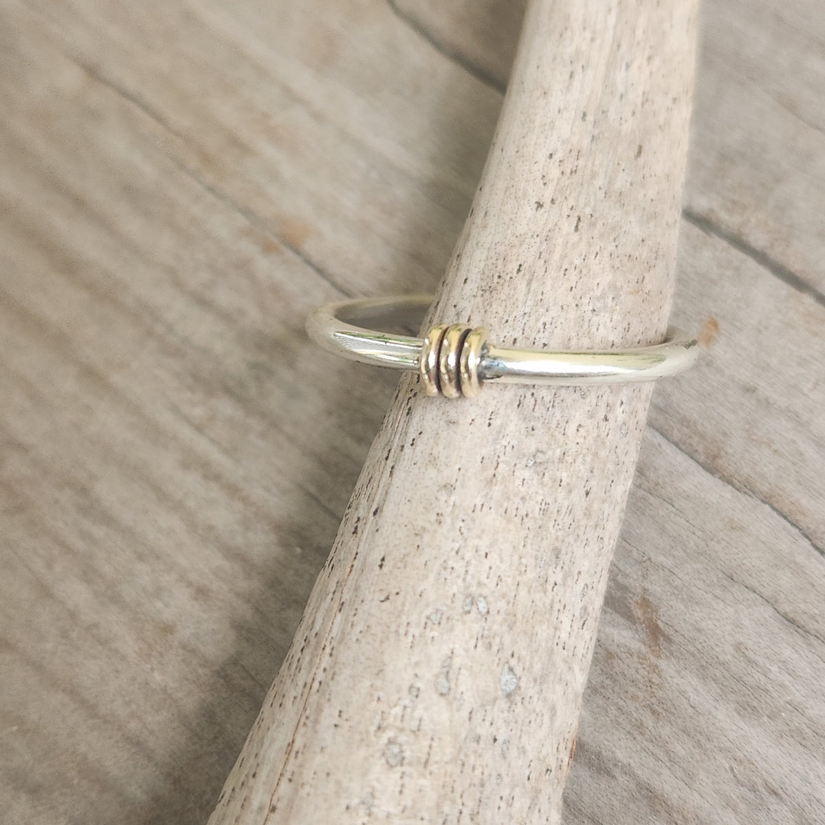 Two tone stacking ring,solid 9ct/9k gold and sterling silver,thin stacker ring,