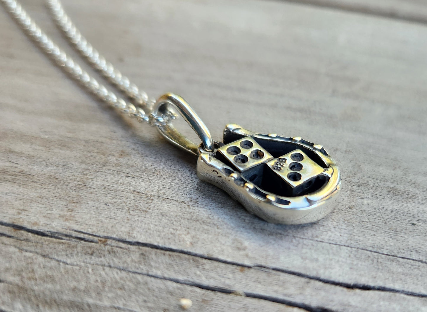 horseshoe dice pendant,925 sterling silver,lucky dice, good luck,handmade,rockabilly,boho shic,gypsy, gambling,new age casino