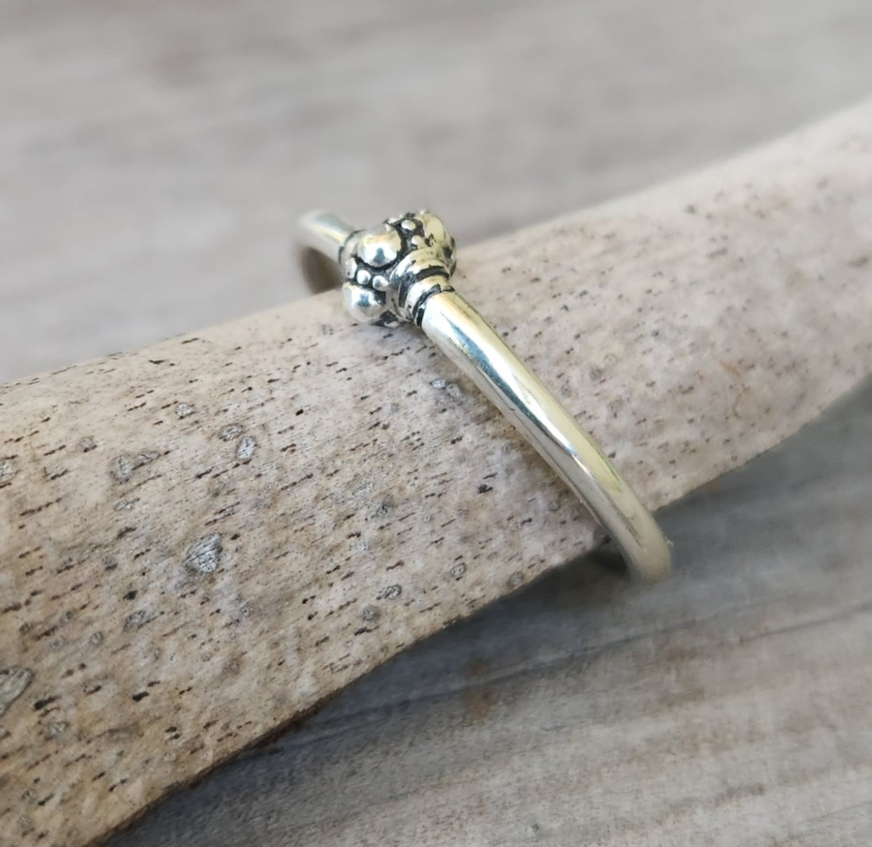 Silver bead stacker ring,925 sterling silver, 9k gold bead and sterling silver