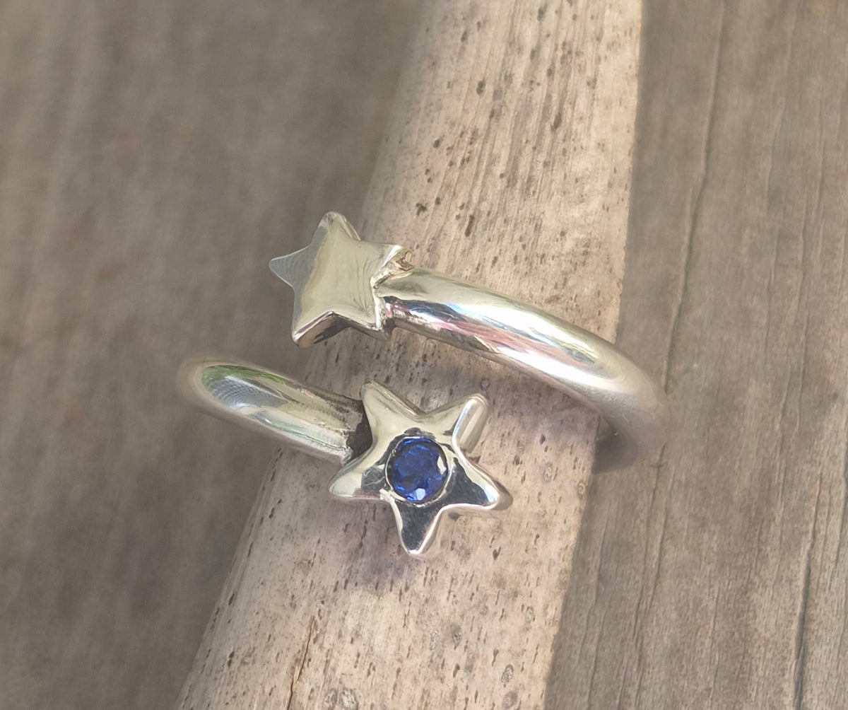 Star cz ring,925 sterling silver,3mm adjustable band,crimson red cubic zirconia
