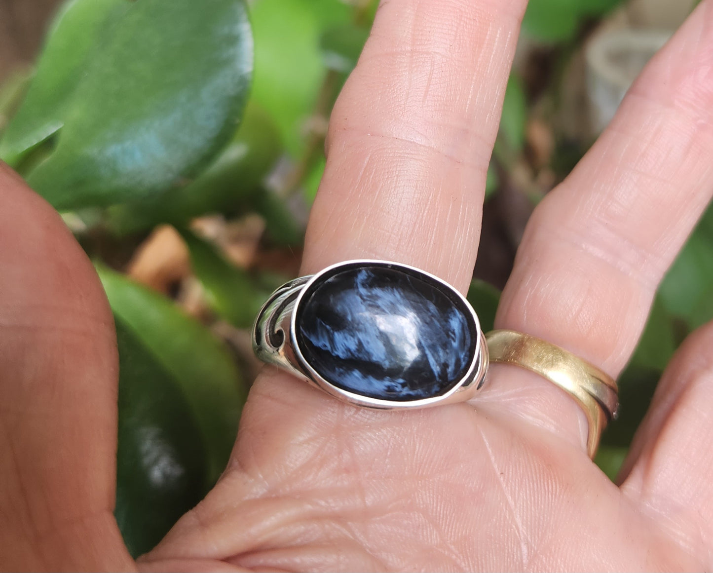 Pietersite ring,925 sterling silver,blue grey stone,mens ring,wedding dress ring, gemstone ring,unisex