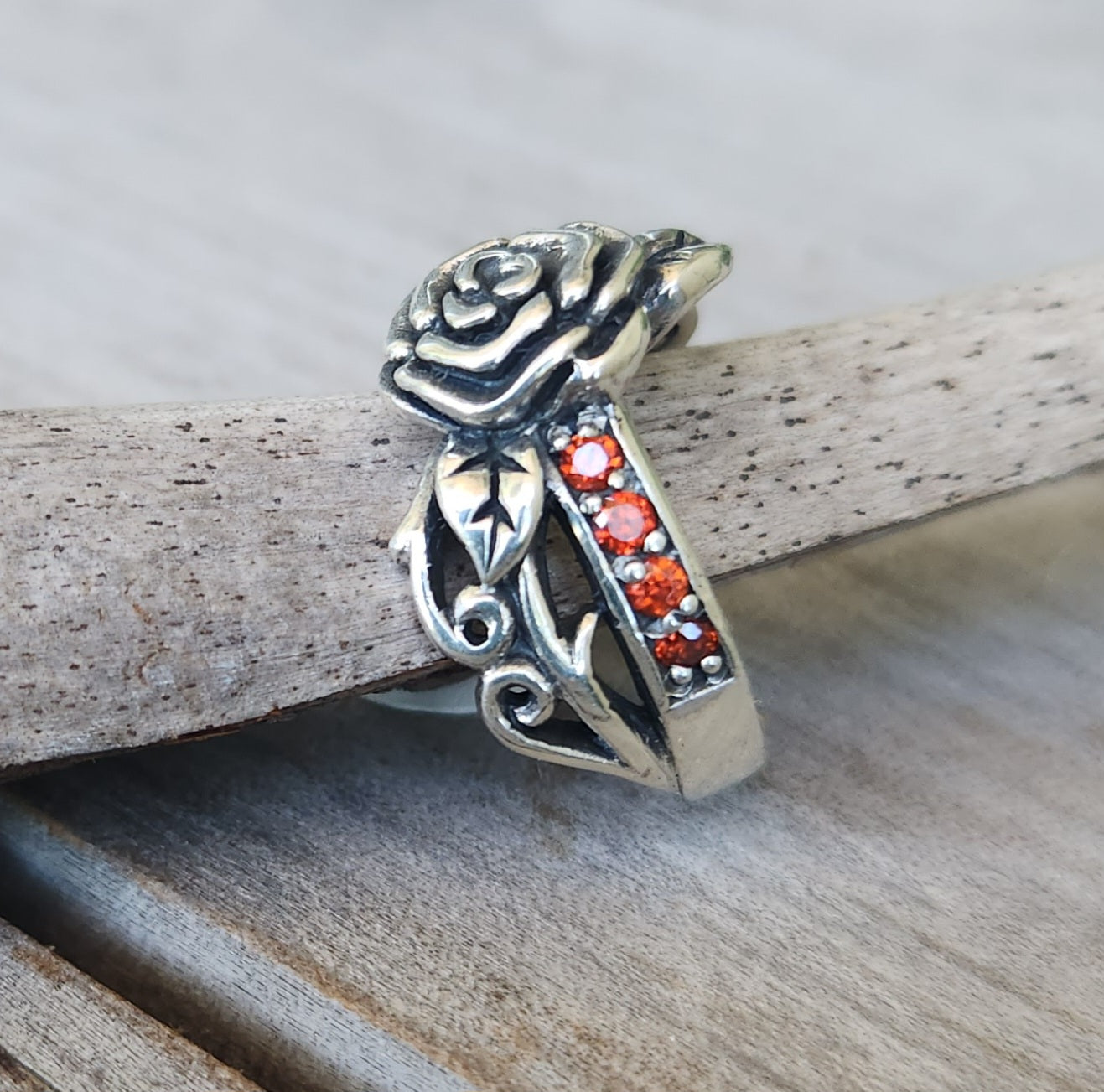 rose garnet ring,sterling silver, flower boho, steampunk,gothic,art nouveau ,victorian,vintage,handmade,gypsy,goddess,women fashion