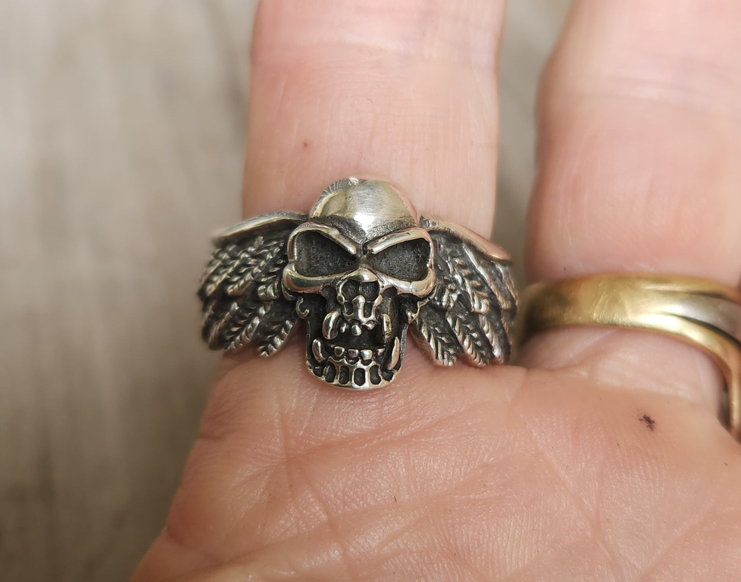 Skull winged ring,925 sterling silver, hells angel,unisex ring ,steampunk,vampire gothic, punk, solid sterling silver,heavy,hipster