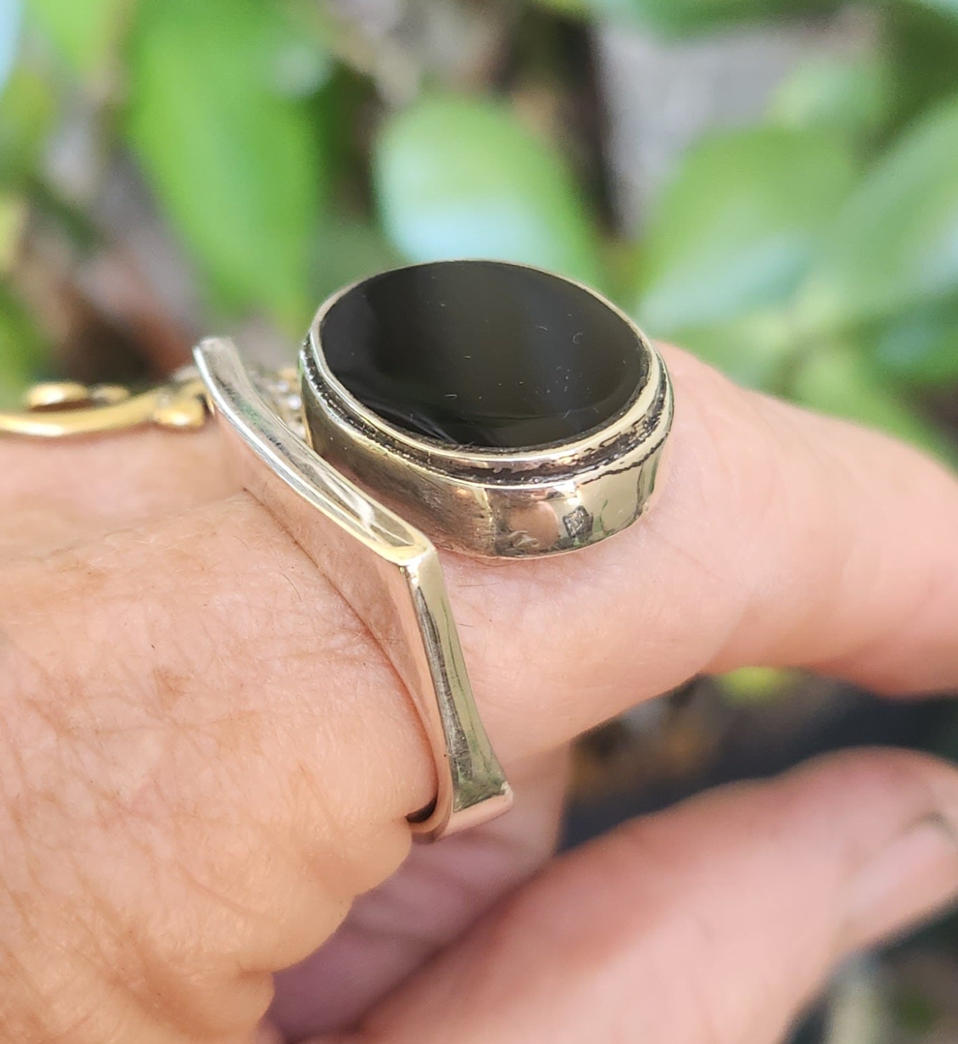 Large black stone ring, 925 sterling silver,black acrylic hand made,boho,chic,goddess,woodland