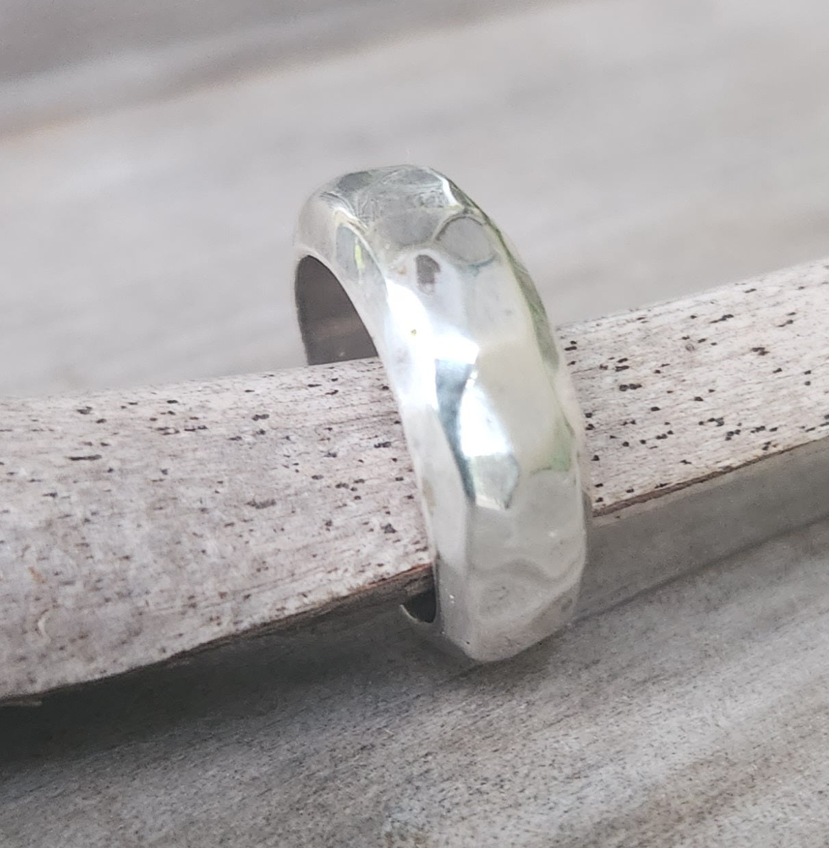 Solid 7mm hammered ring, 925 sterling silver,thick industrial, rustic,hammered, nugget wedding band
