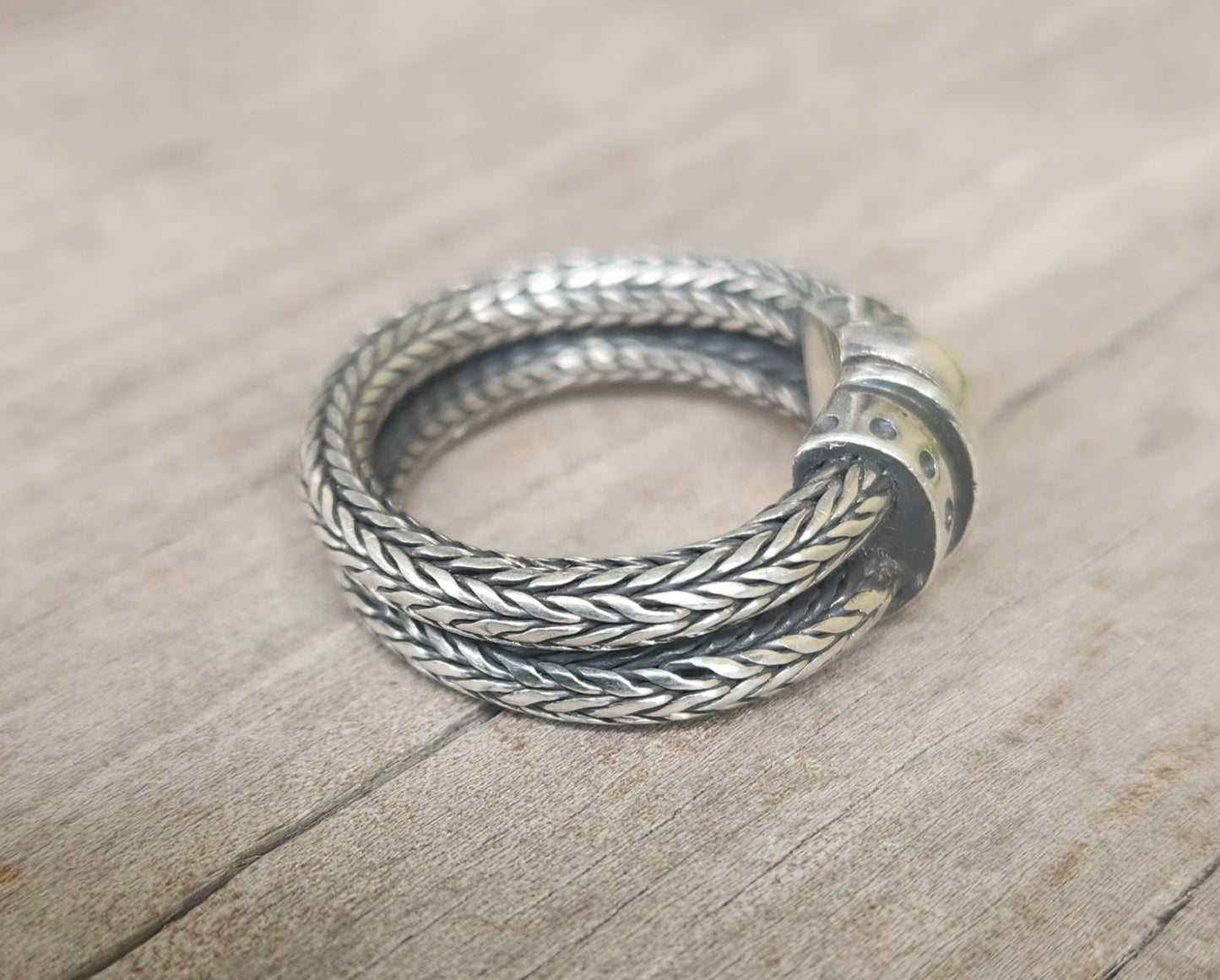 chain ring,925 sterling silver,Foxtail  handmade,rustic,steampunk,industrial,wedding ring,dress ring,
