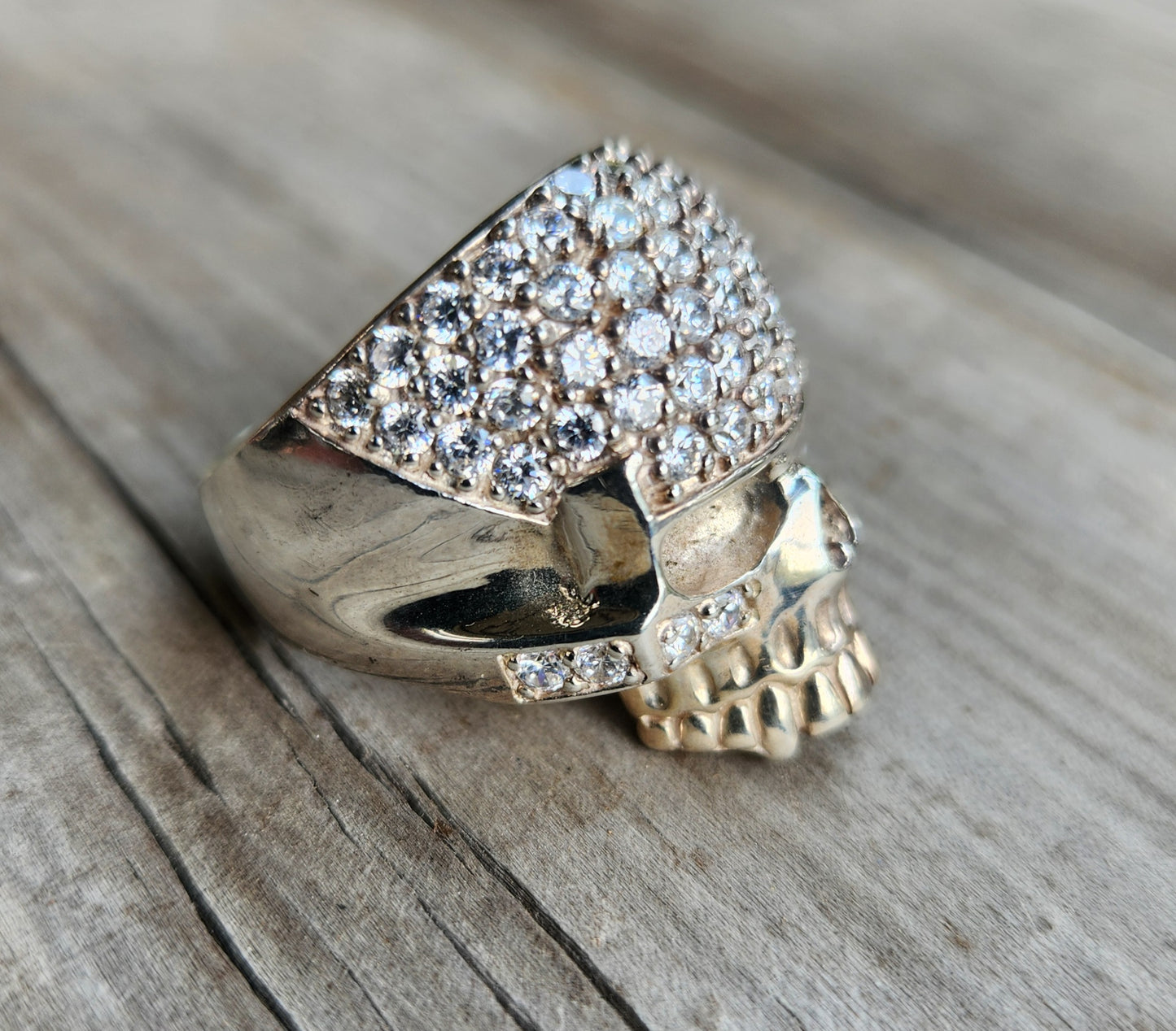 large cz Skull ring,925 sterling silver,gangster,cubic zirconia,handmade,chunky ring