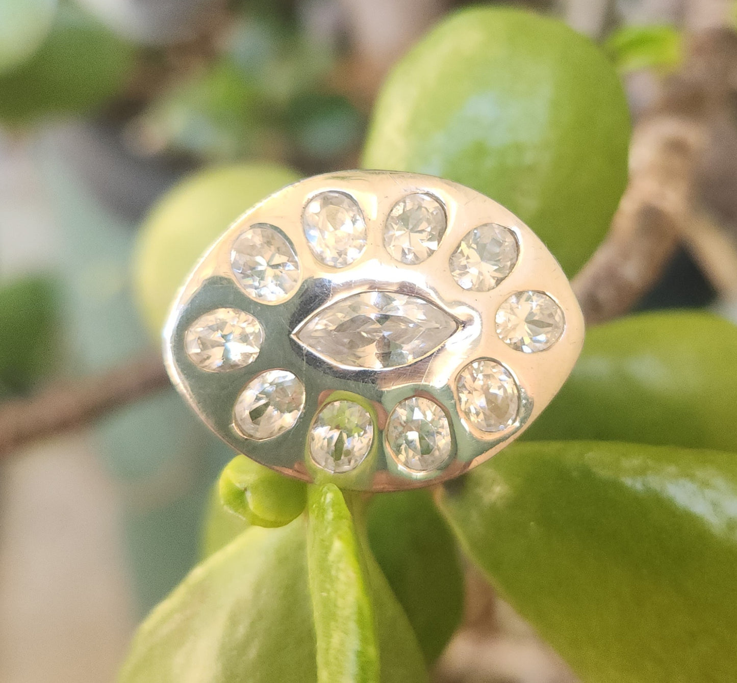 Large cz ring,925 sterling,multi stone,eye shaped cubic zirconia