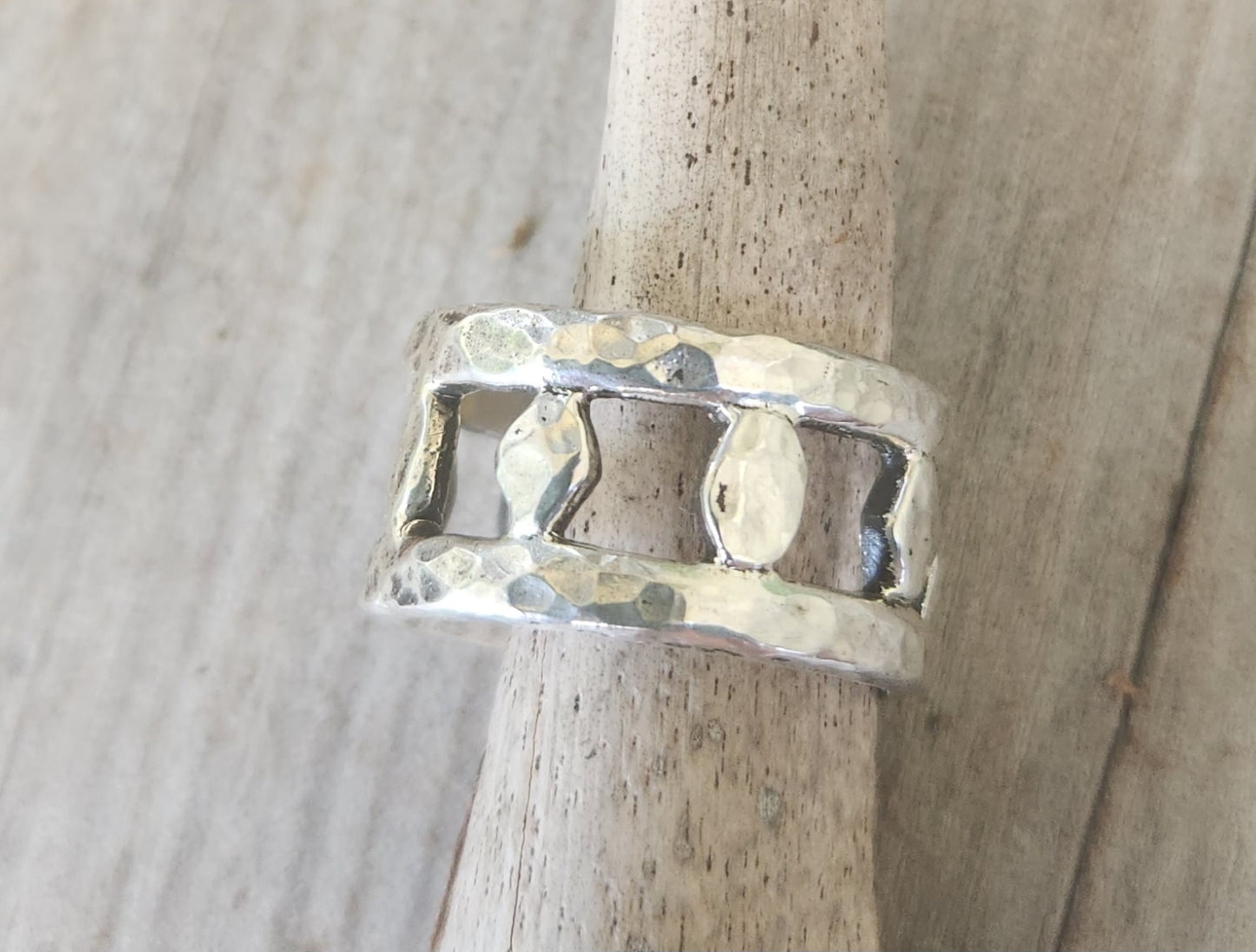 Wide rustic ring,13mm hammered band,925 sterling silver,handmade,nugget band,rough silver,boho,industrial