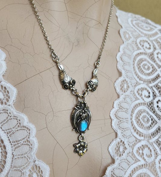 Large labradorite necklace,925 solid sterling silver, amethyst,garnet,moonstone Navajo necklace (Copy)