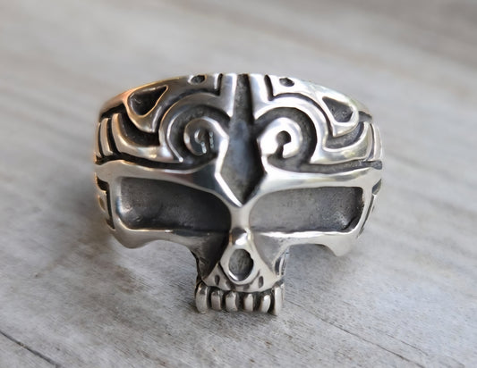skull ring,925 sterling silver,tribal skull steampunk gothic punk, pirate,handmade,Celtic,skeleton,