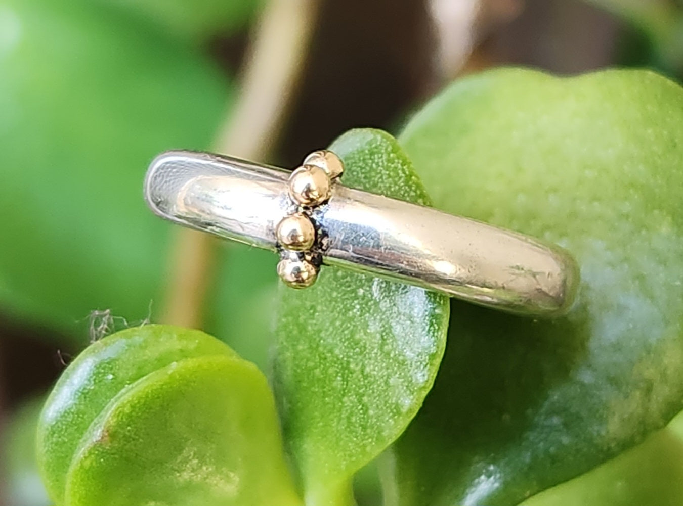Gold and silver halo ring,10k balls,sterling silver band,two tone ring.4mm round,unisex ring, wedding ring,chunky band,mixed metal ring