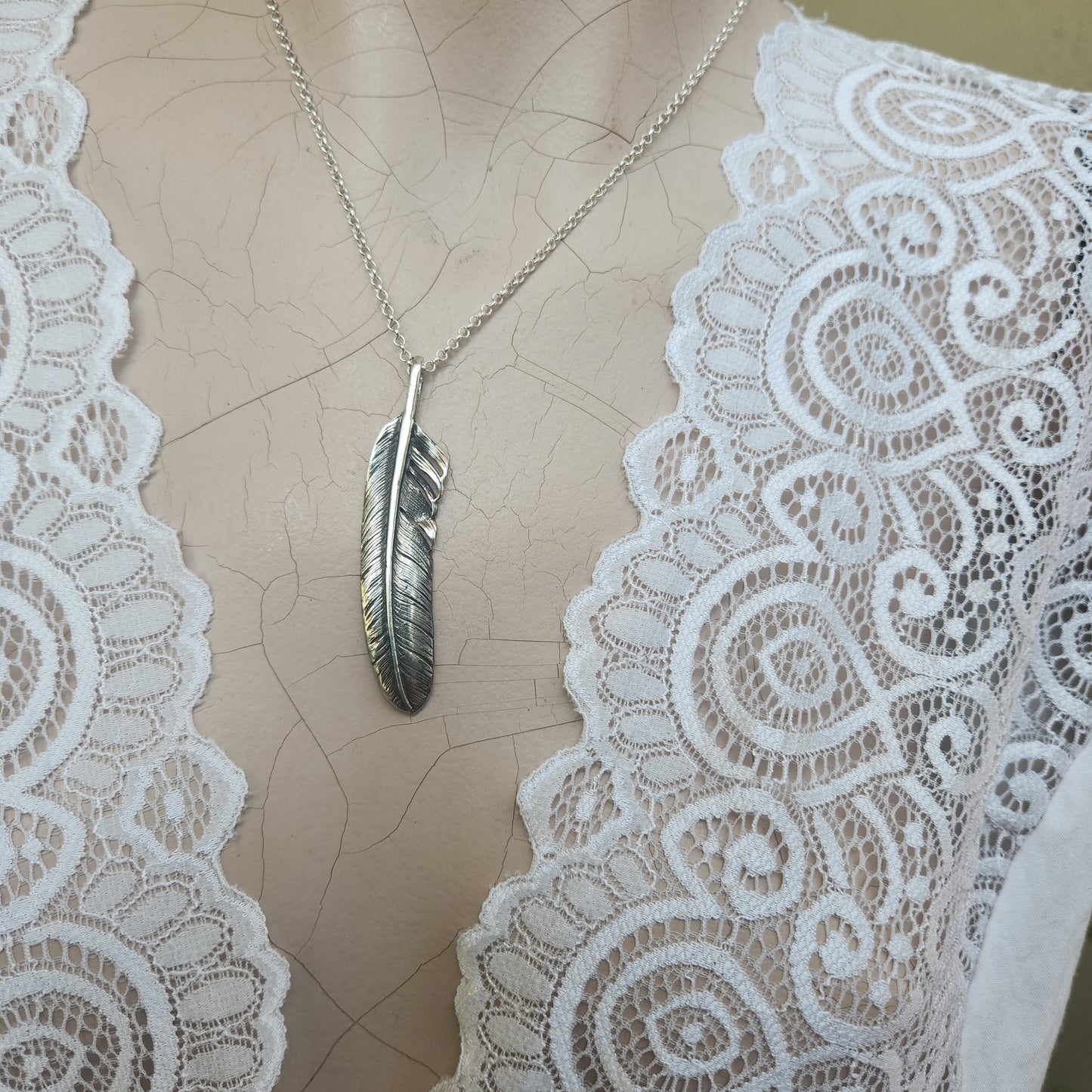 Large feather pendant,925 sterling silver,eagle feather,indian,gypsy,hippy,boho,long necklace