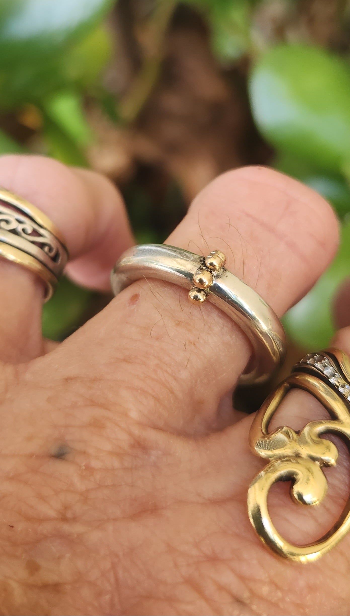 Gold and silver halo ring,10k balls,sterling silver band,two tone ring.4mm round,unisex ring, wedding ring,chunky band,mixed metal ring