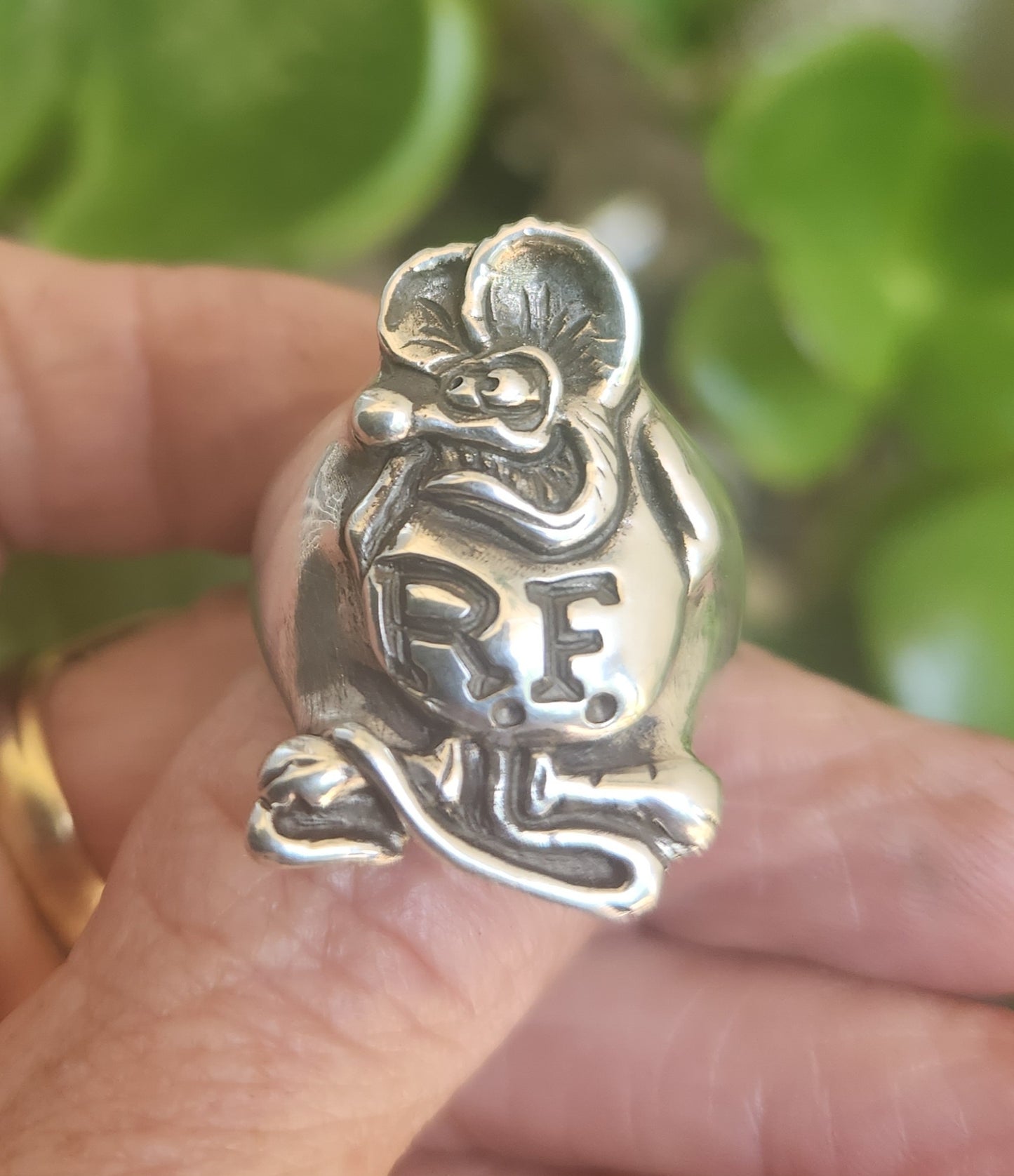 Rat fink ring,sterling silver, vintage chunky ring.