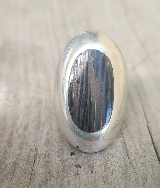 long silver ring,925 sterling silver,size 6.5 coconut inlay boho,shic minimalist ,new age handmade