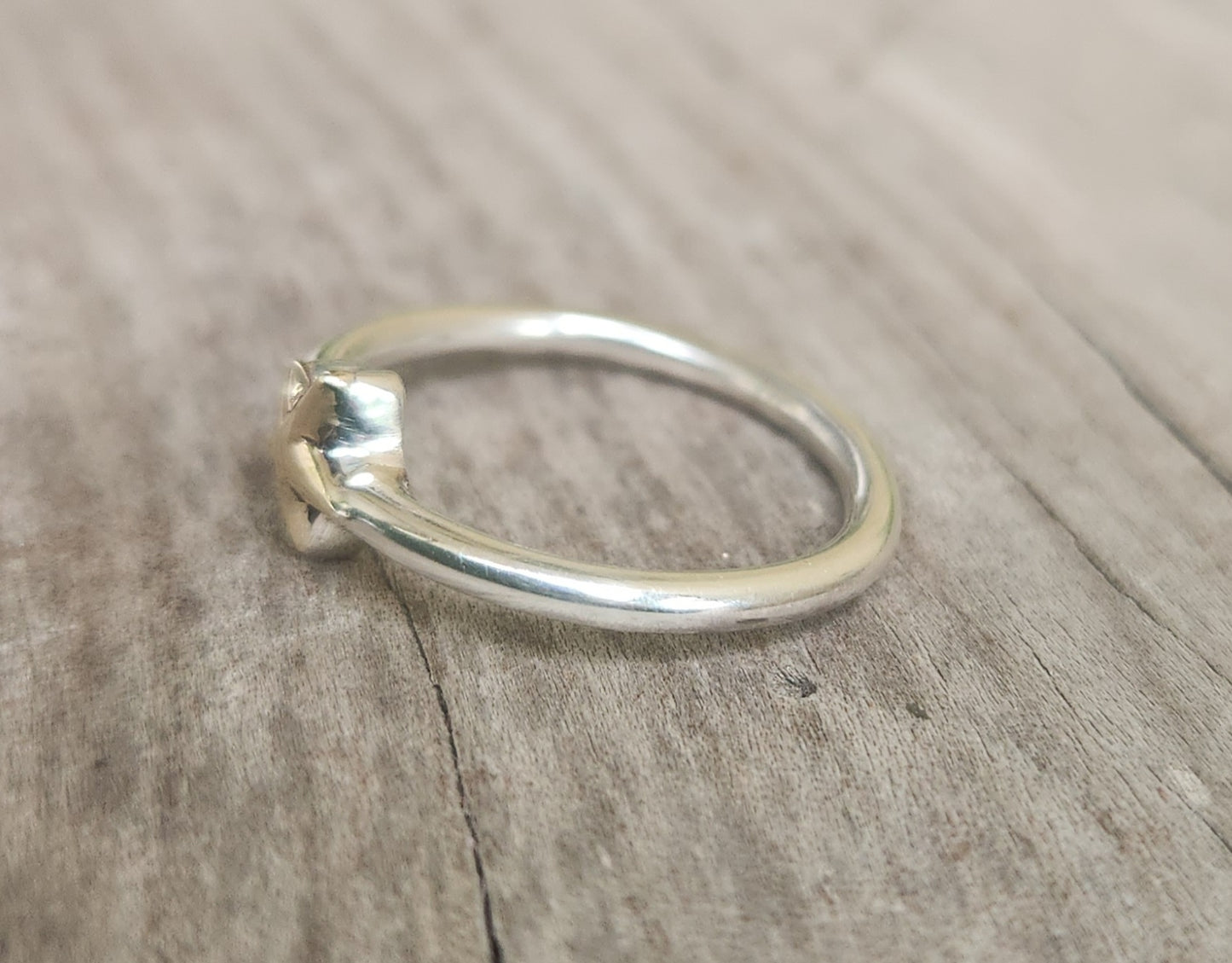 Two tone star stacking ring,9k gold caltex star  and sterling silver,mixed metal band,2mm band ,