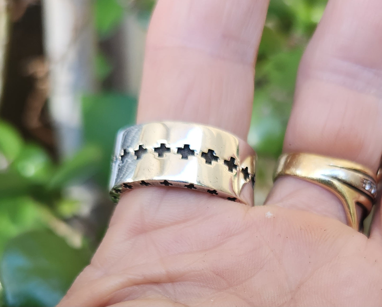 Silver cross ring,925  sterling silver, 10mm wide band even sided cross ring,unisex wedding band, steampunk gothic punk