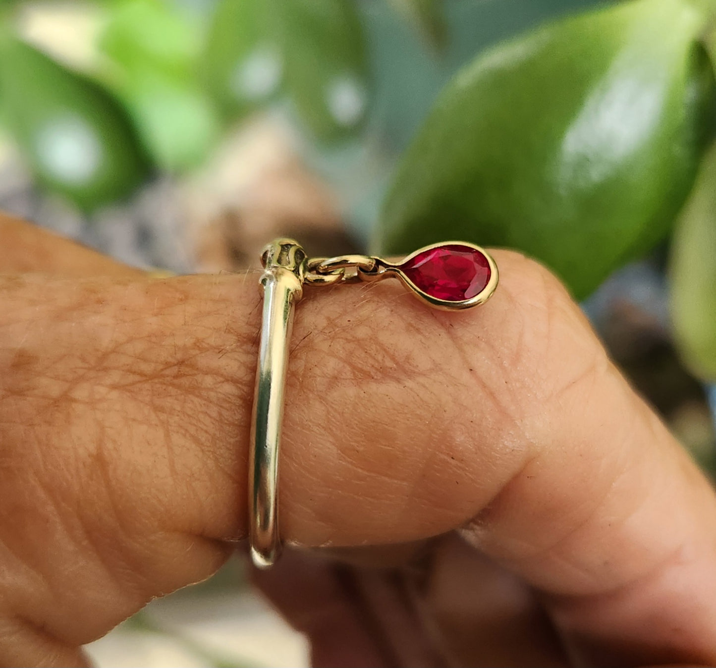 Two tone ring,9ct/9k gold and sterling silver,dangling pear cz in 9k setting  mixed metal ring,thin silver halo ring,