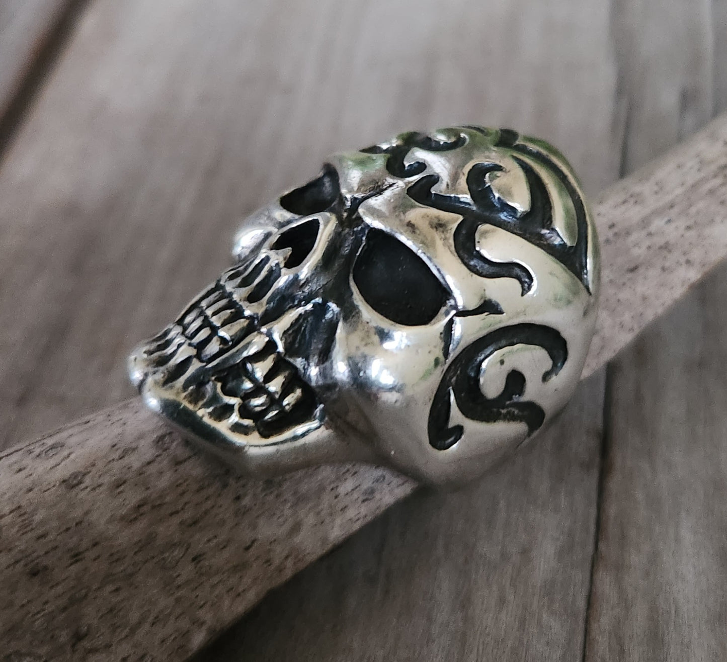 Large skull ring,925 sterling silver,long tribal skull,steampunk gothic punk,handmade,Celtic,skeleton,
