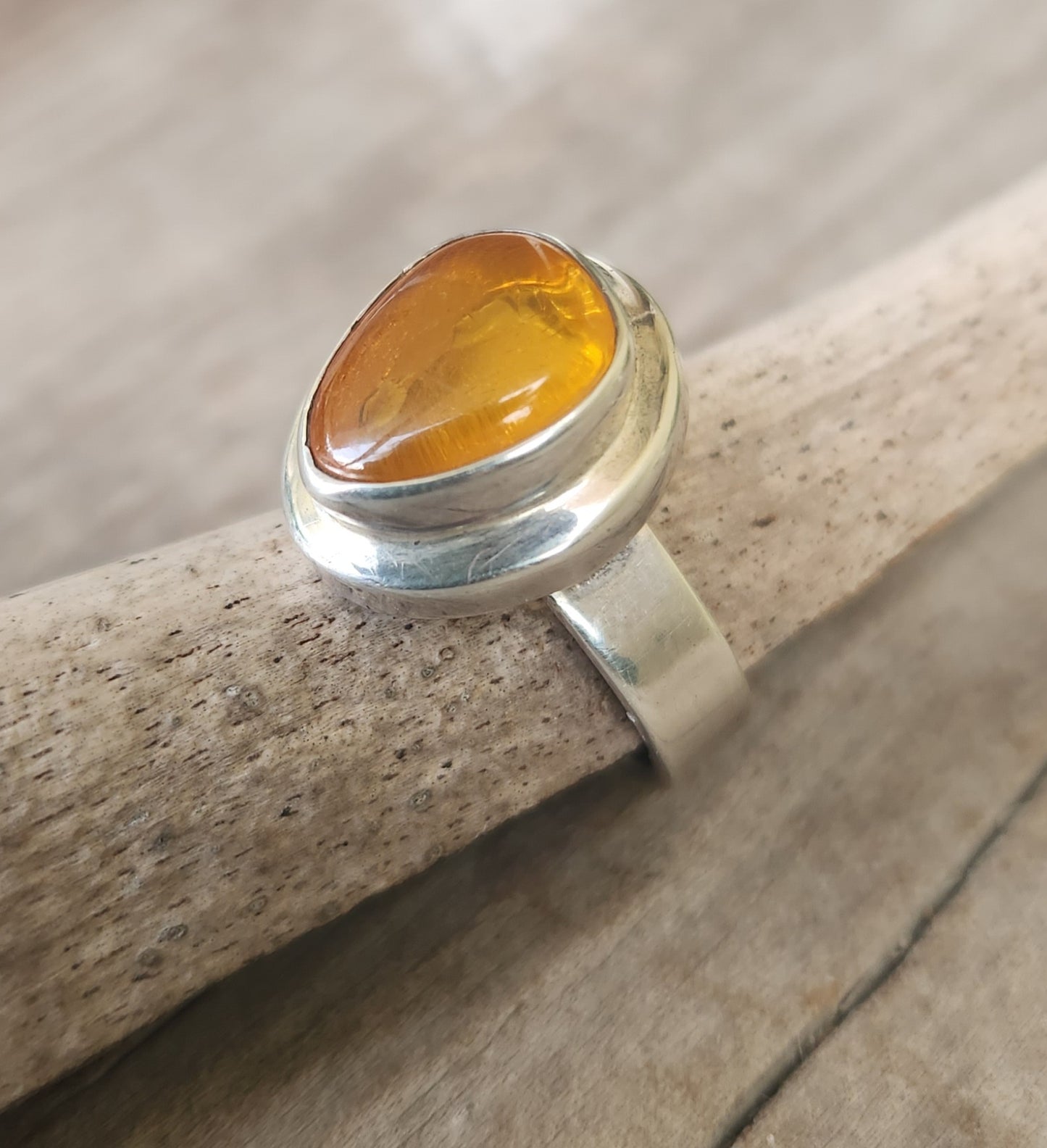 Amber ring,925 sterling silver,pear shaped,boho minimalist ,new age handmade