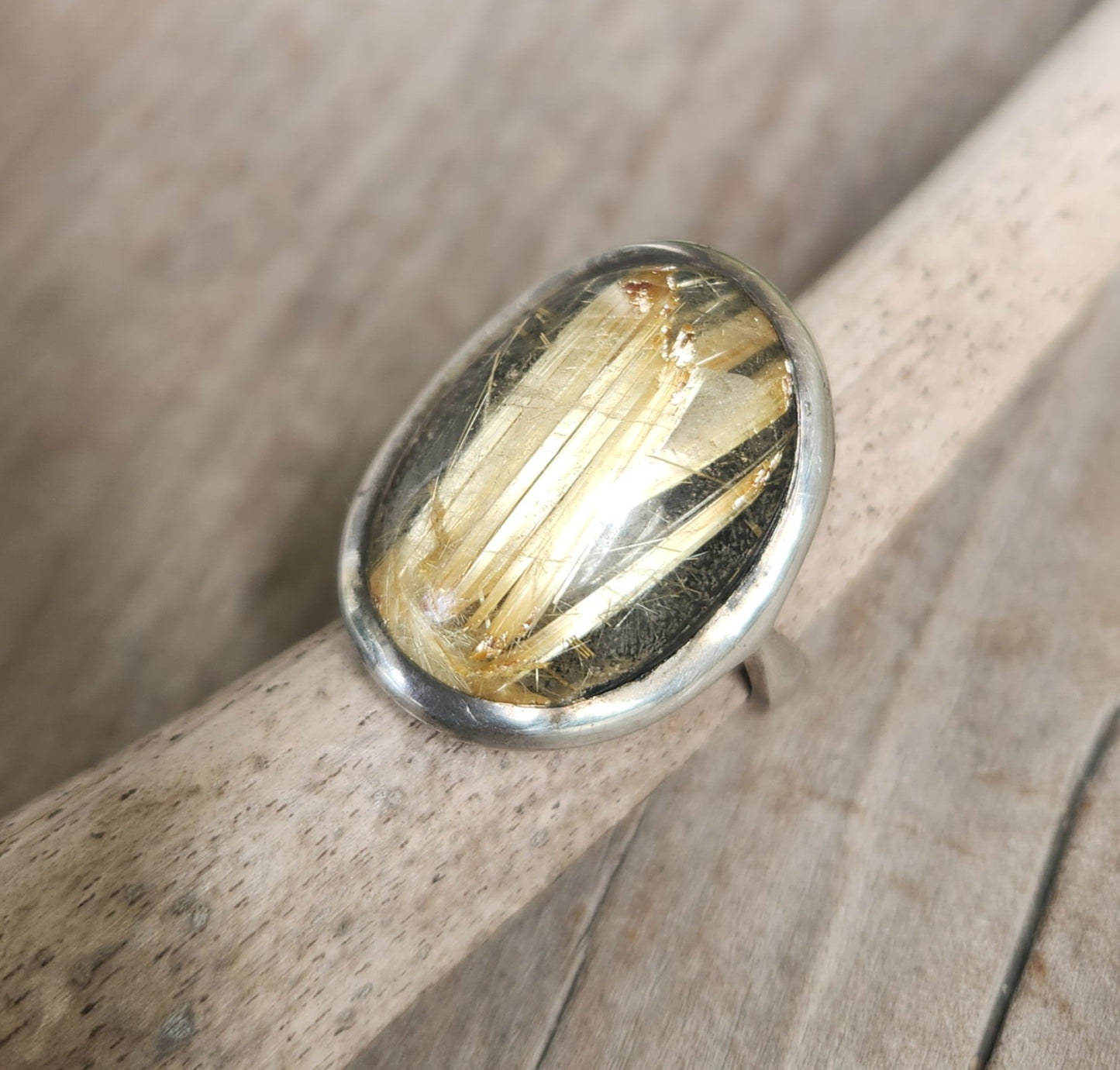 Golden rutilated quartz,925 sterling silver,long gemstone ring, boho