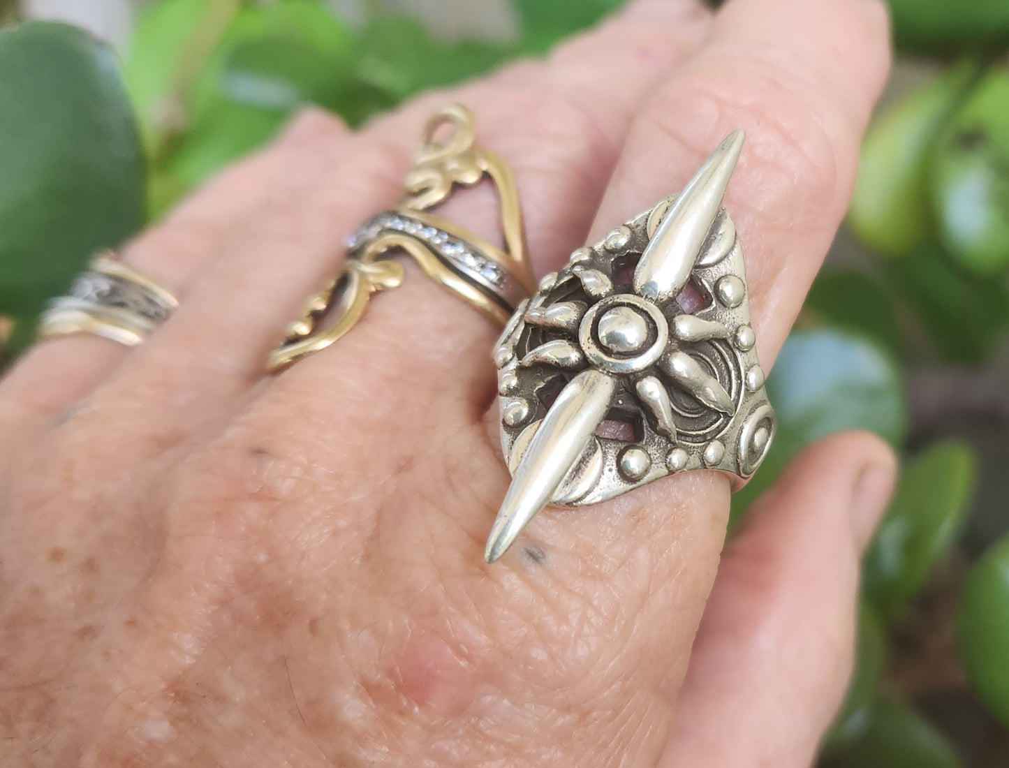 Long silver ring,925 sterling silver,handmade,gladiator,steampunk,tribal,unisex,punk,spiked ring,