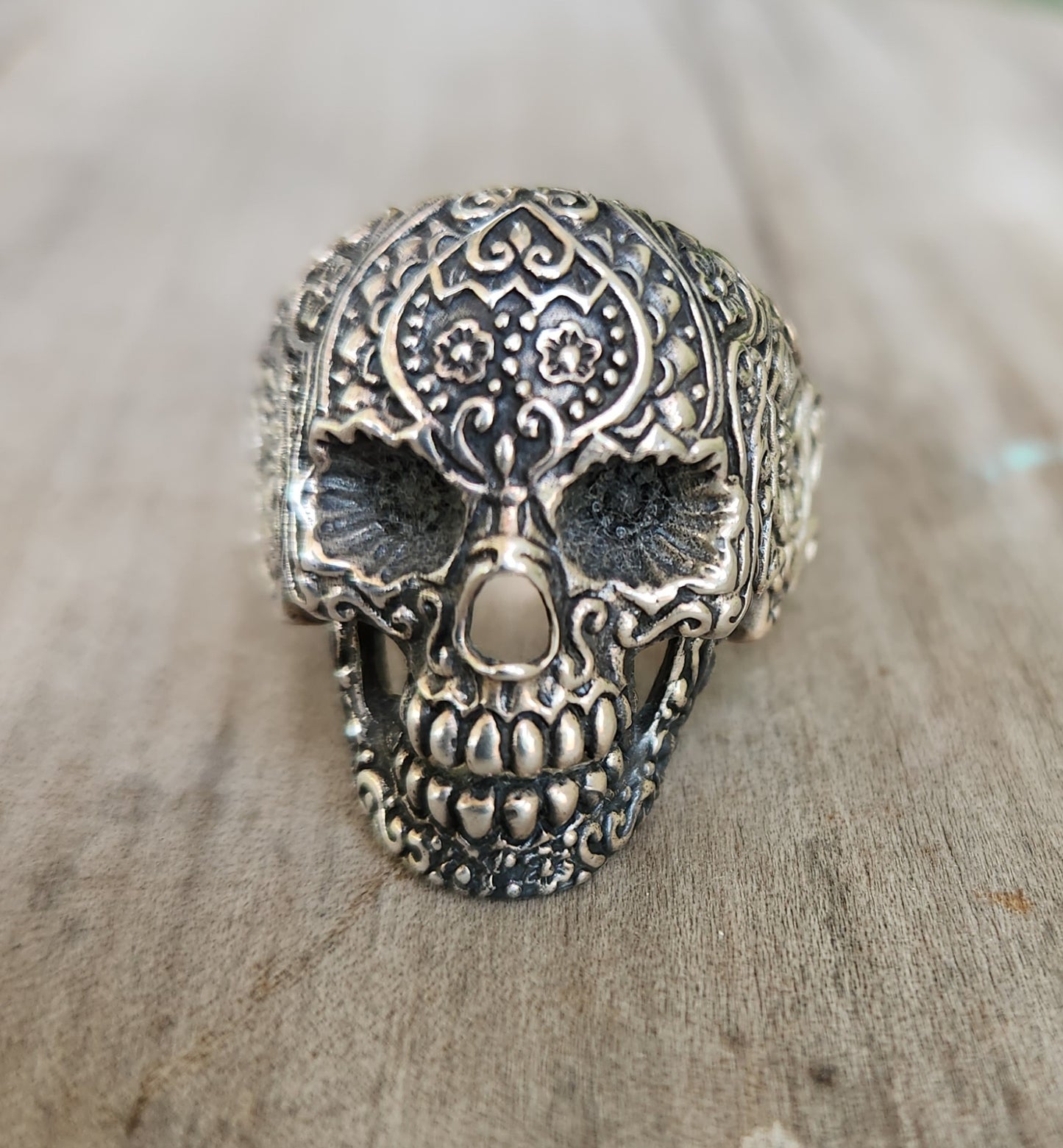 sugar skull,925 sterling silver,day of the dead, skull,steampunk,gothic, punk,large skull ,long silver ring,handmade,