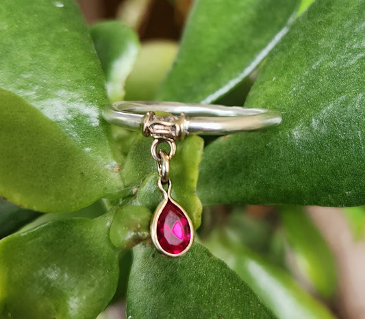 Two tone ring,9ct/9k gold and sterling silver,dangling pear cz in 9k setting  mixed metal ring,thin silver halo ring,