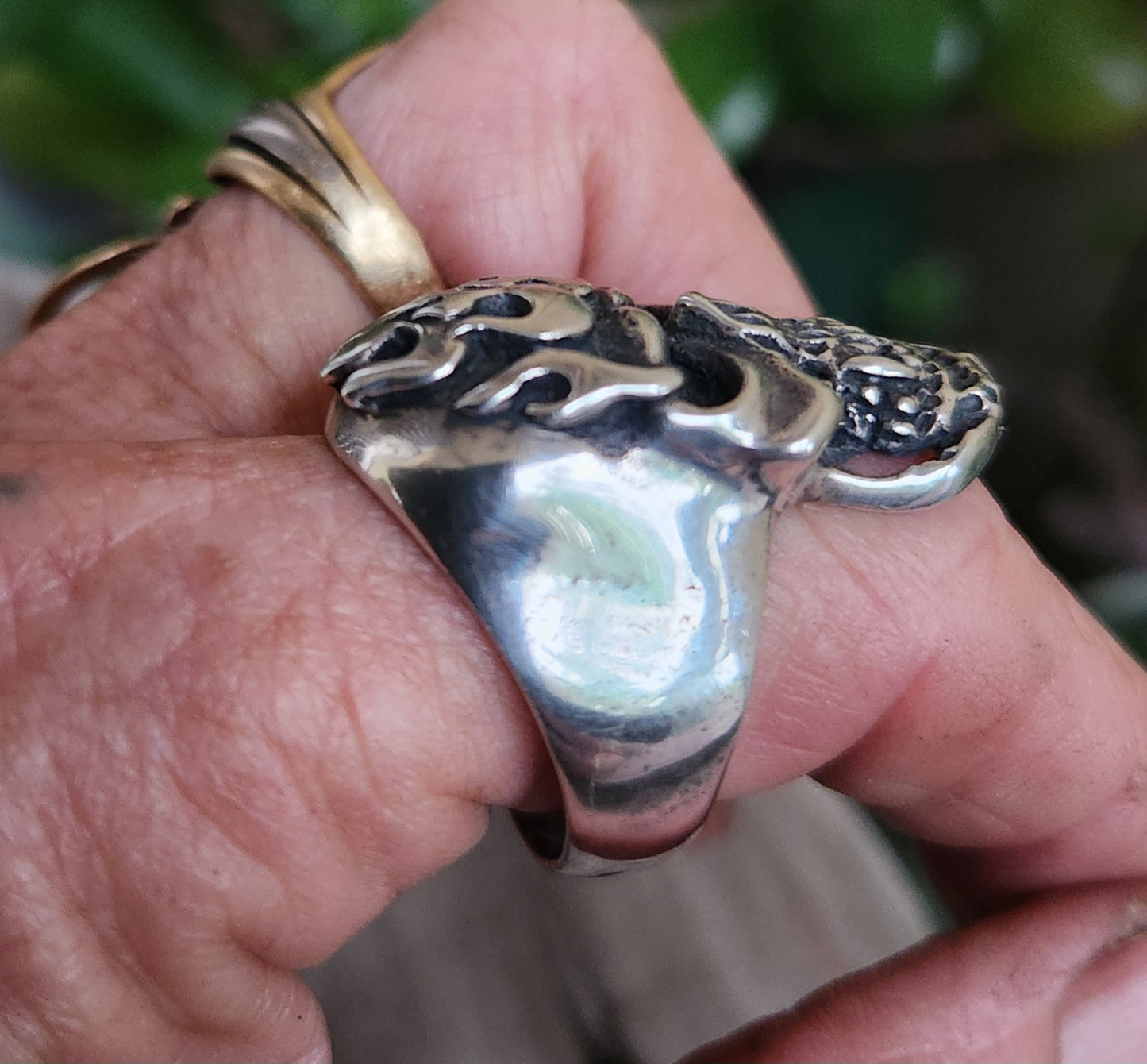 Long Skull flame ring,925 sterling silver,kustom kulture roth flame,flat ring,muscle car, steampunk,gothic, punk,small skull ring,hipster