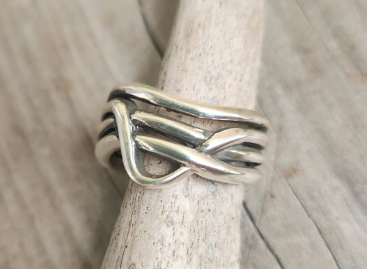 Heavy silver ring,925 sterling silver,10mm wide 4 band,