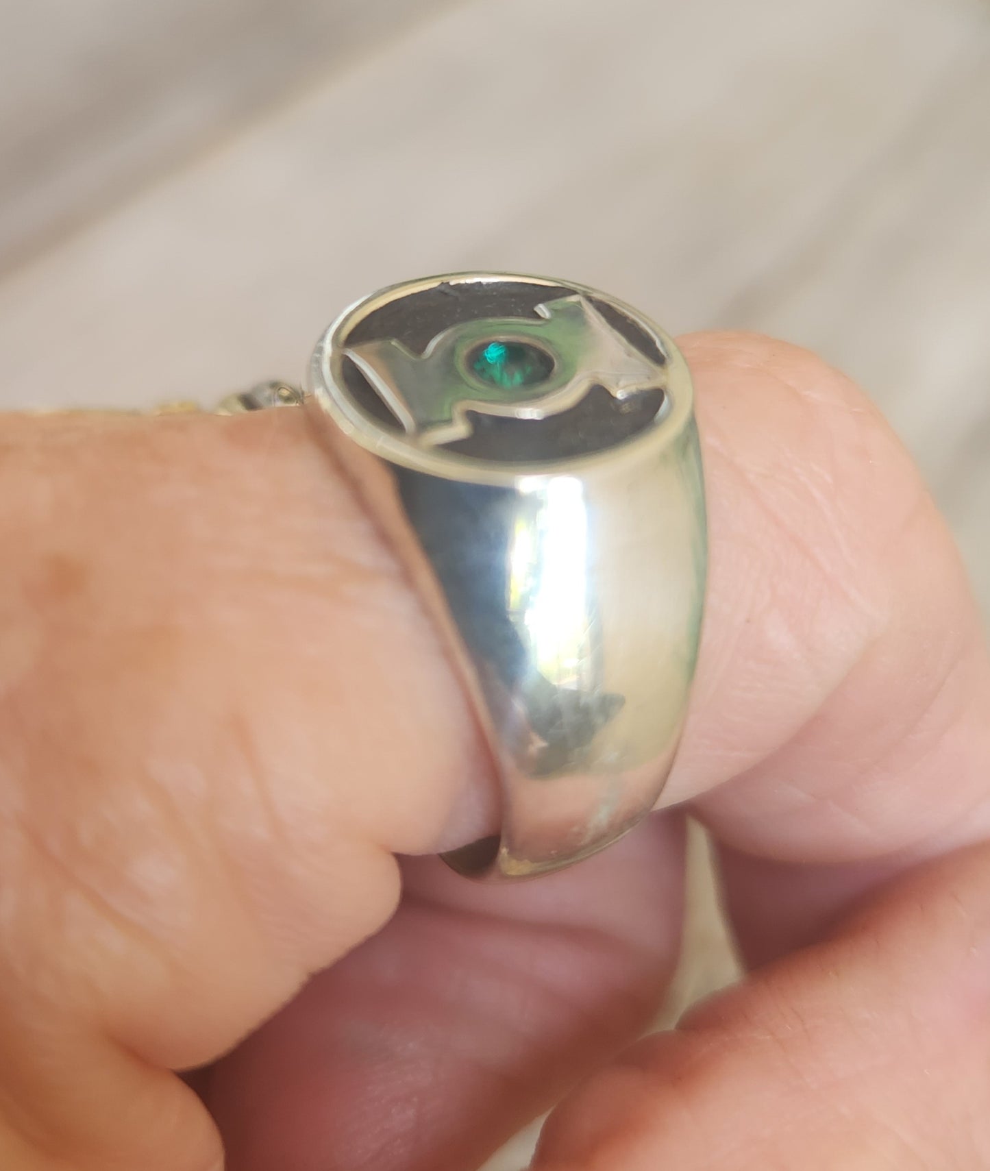 Green lantern ring ,925 sterling silver,DC comics vintage ring,round signet
