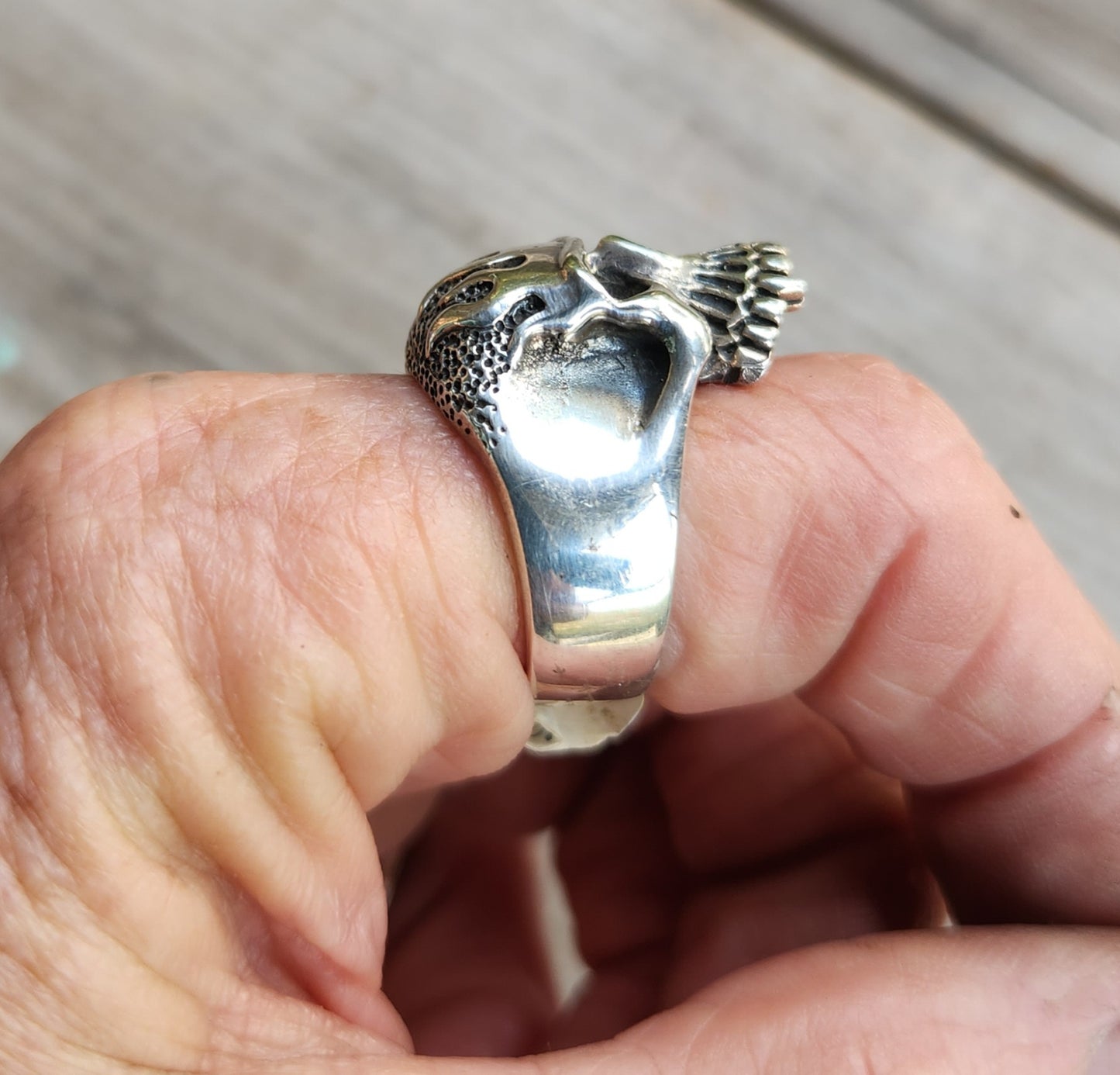 Skull flame ring,925 sterling silver,kustom kulture roth flame,muscle car, steampunk,gothic, punk,small skull ring,hipster