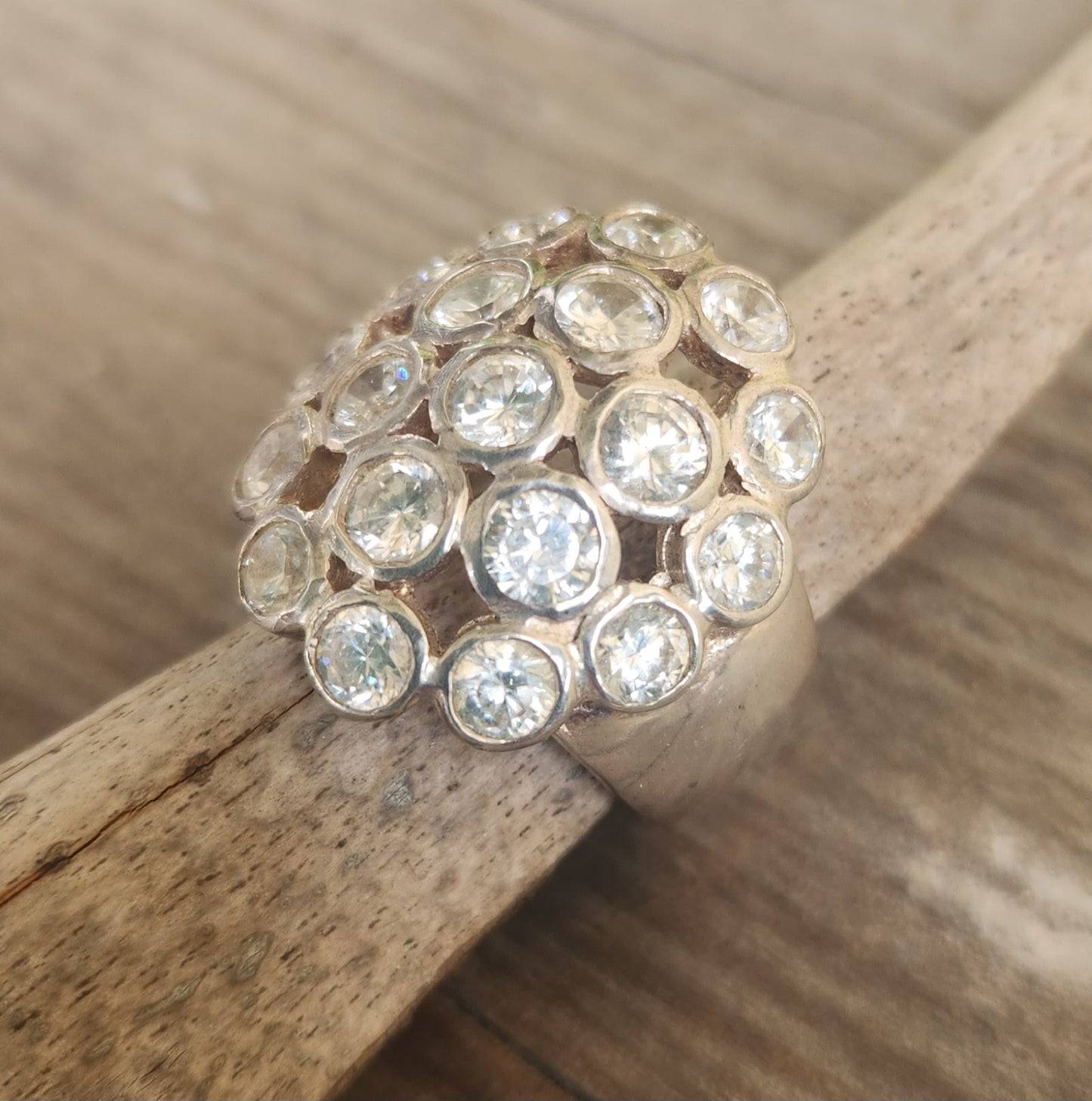 Large cz flower cluster ring,925 sterling,multi stone,cubic zircon ring