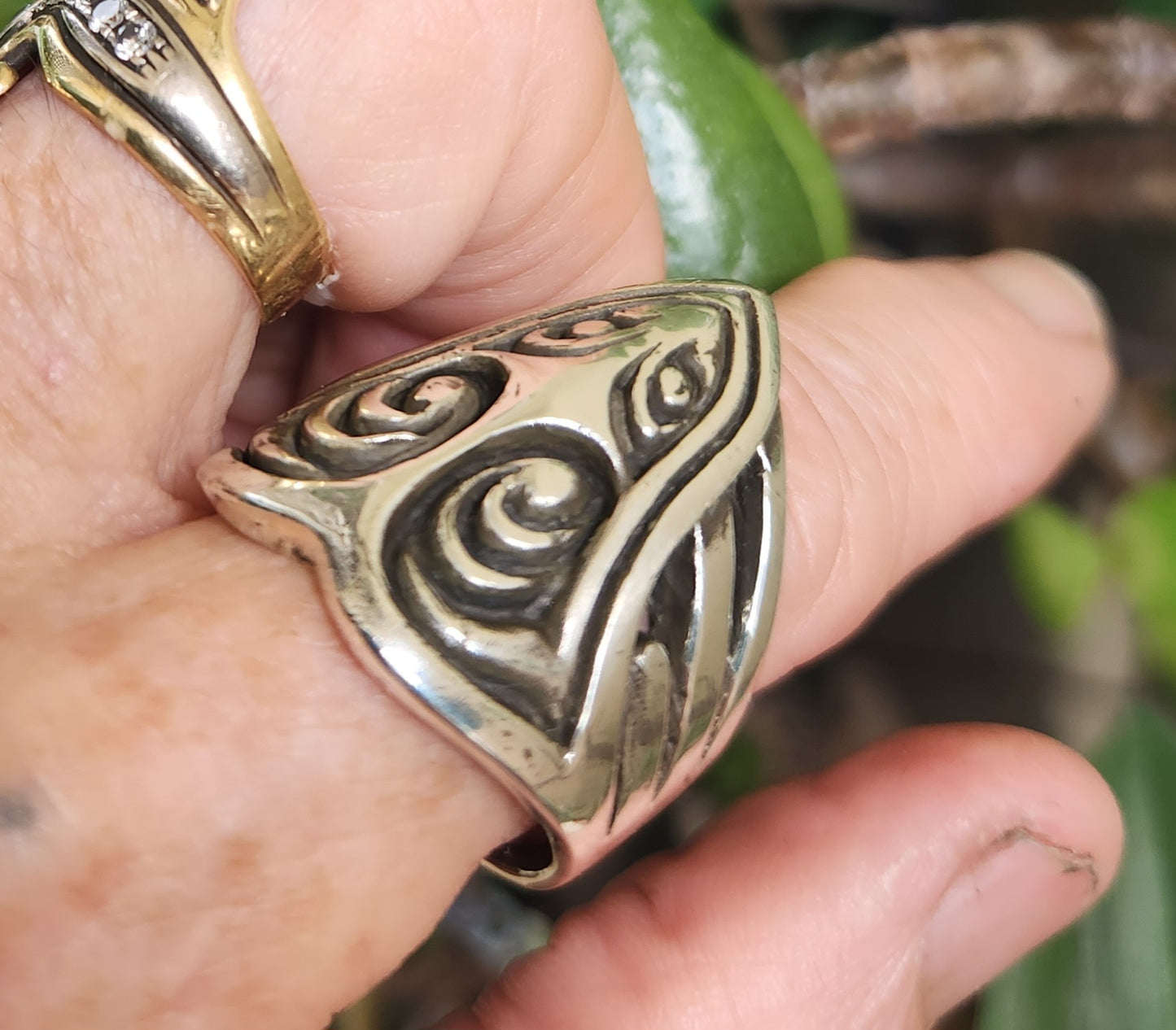Large Tribal ring,sterling silver,maori,steampunk,chunky silver,handmade,hipster,Geiger,viking,polynesian,Hawaiian,long  ring,boho,koru