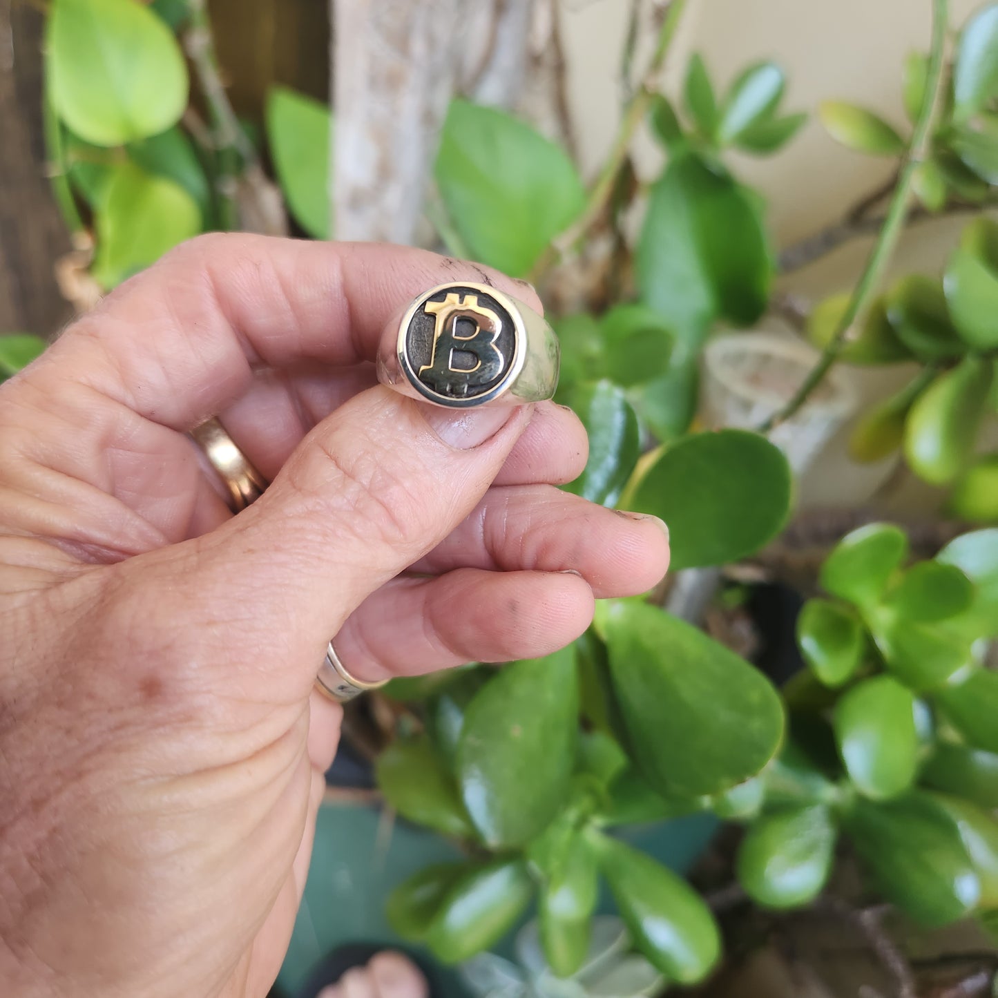 Bitcoin ring,925  sterling silver,solid signet, unisex ring