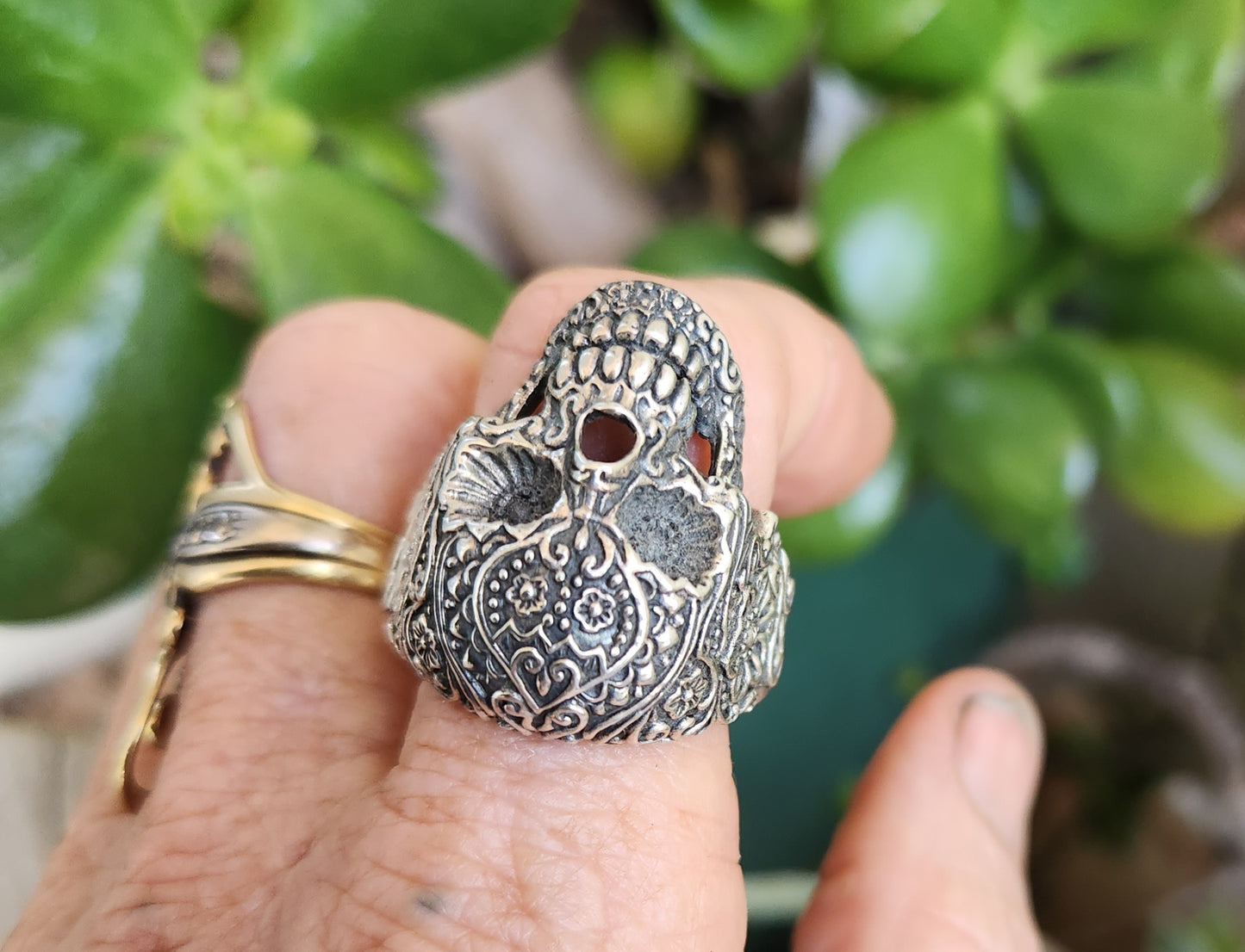sugar skull,925 sterling silver,day of the dead, skull,steampunk,gothic, punk,large skull ,long silver ring,handmade,